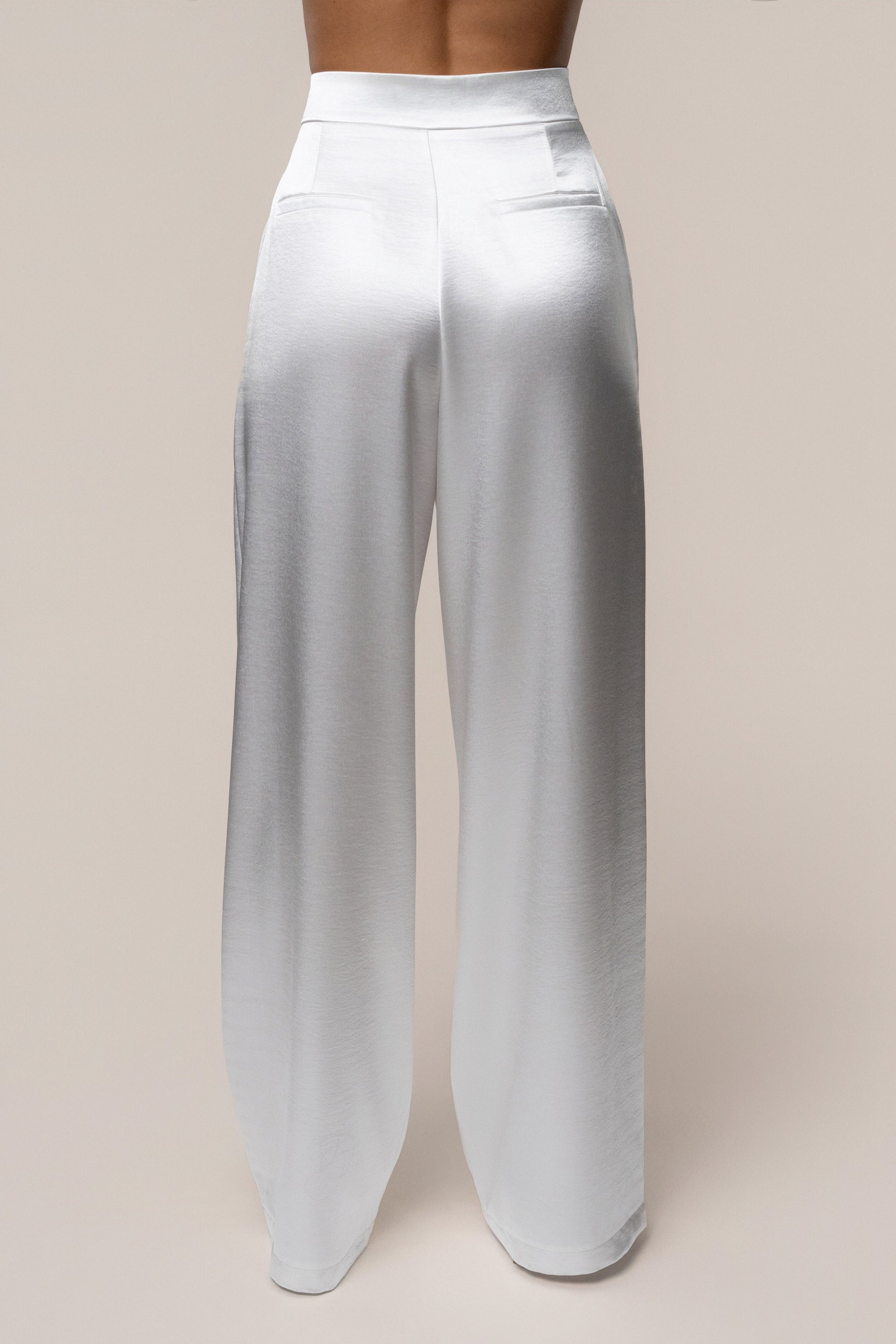 White Signature Satin Trousers NEWFASHIONEDGE