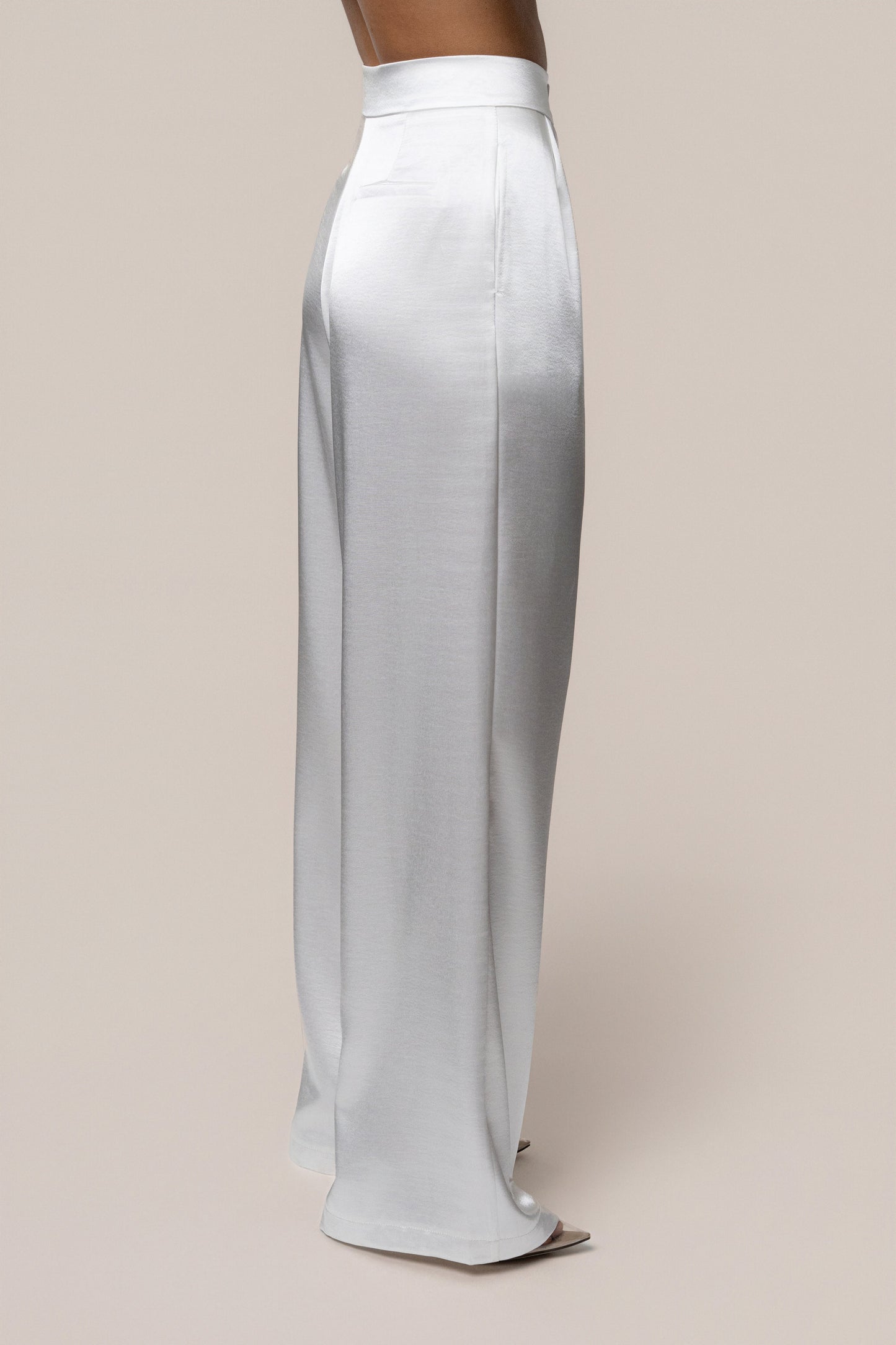 White Signature Satin Trousers NEWFASHIONEDGE