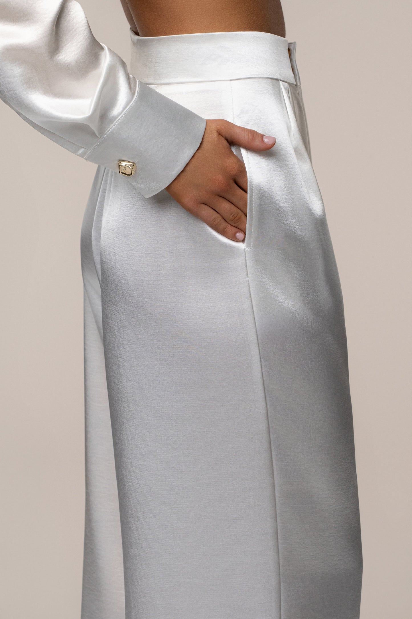 White Signature Satin Trousers NEWFASHIONEDGE