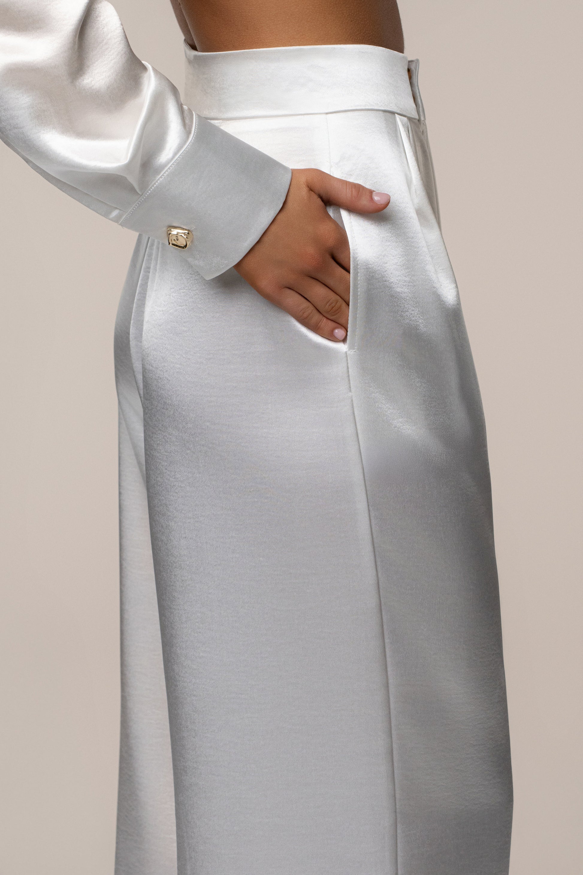 White Signature Satin Trousers NEWFASHIONEDGE