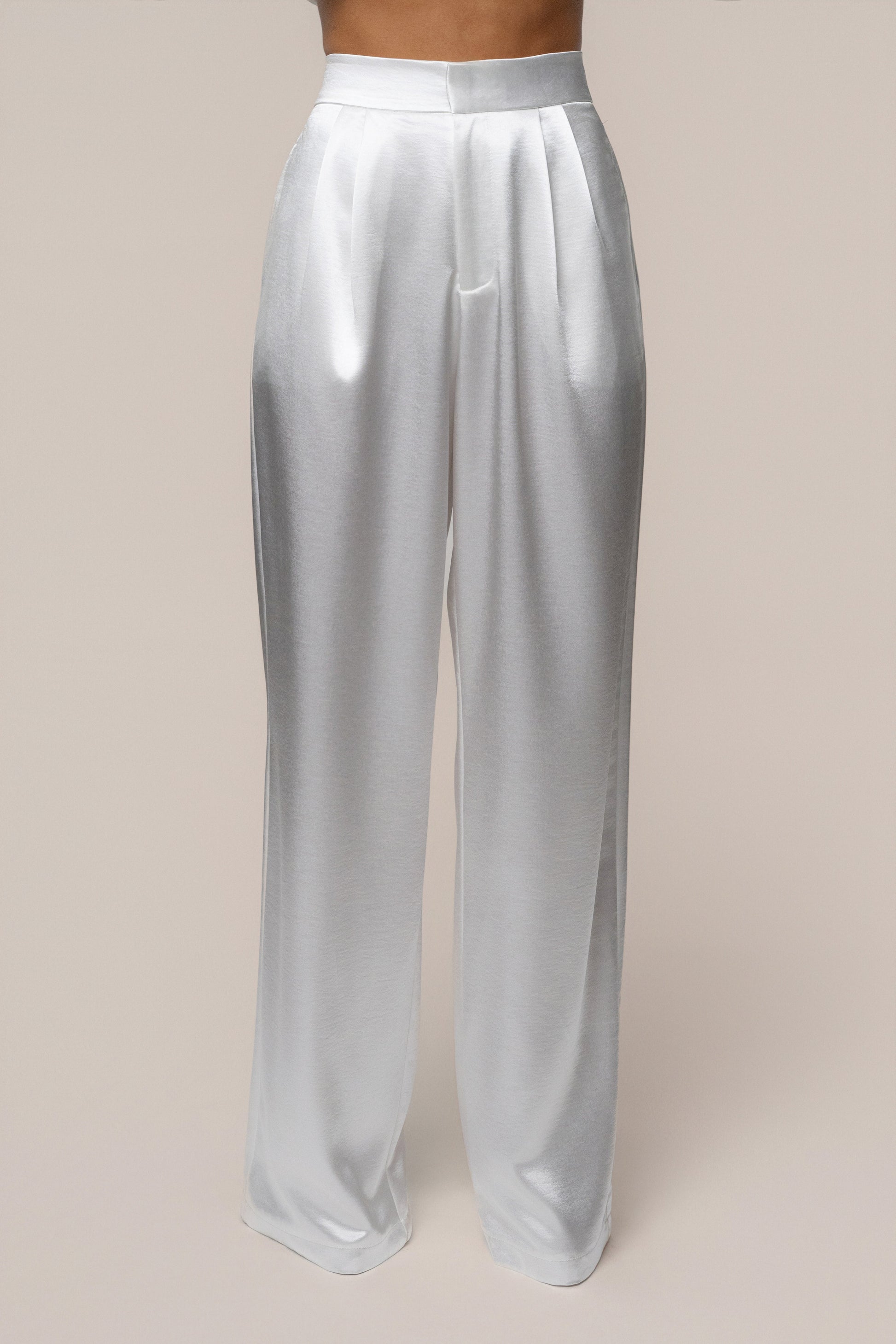 White Signature Satin Trousers NEWFASHIONEDGE