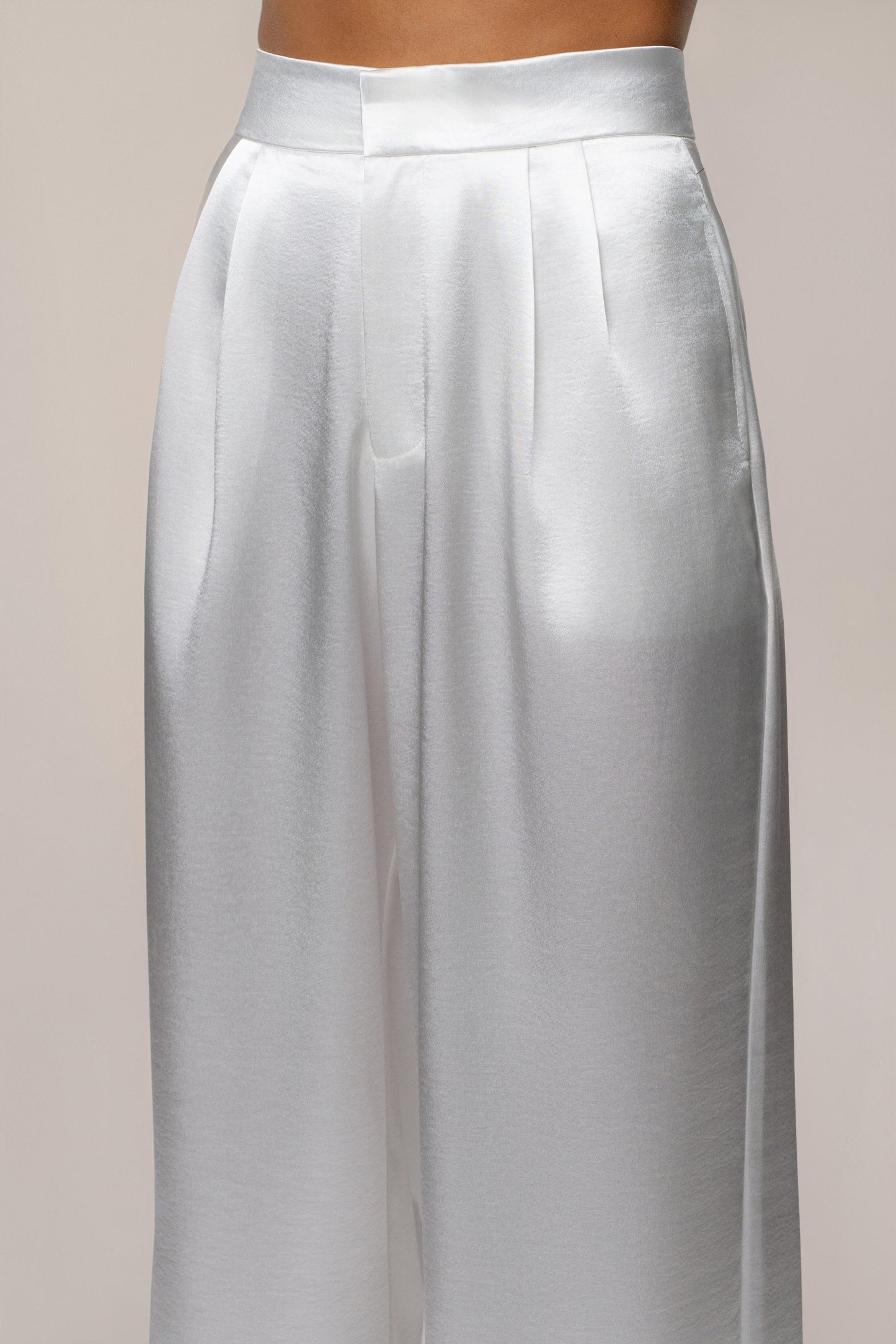 White Signature Satin Trousers NEWFASHIONEDGE