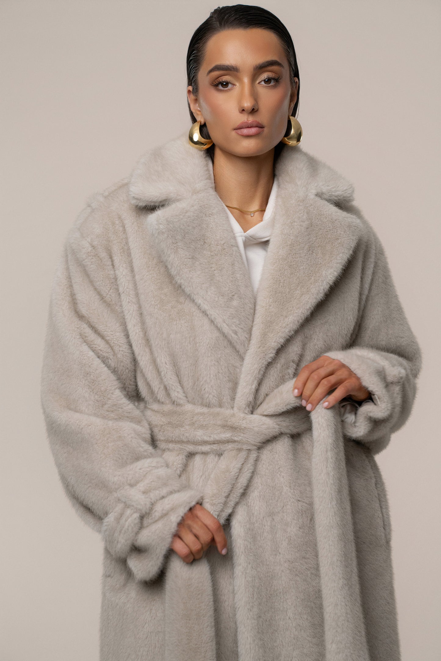 Stone Uptown Faux Fur Coat JLUXLABEL