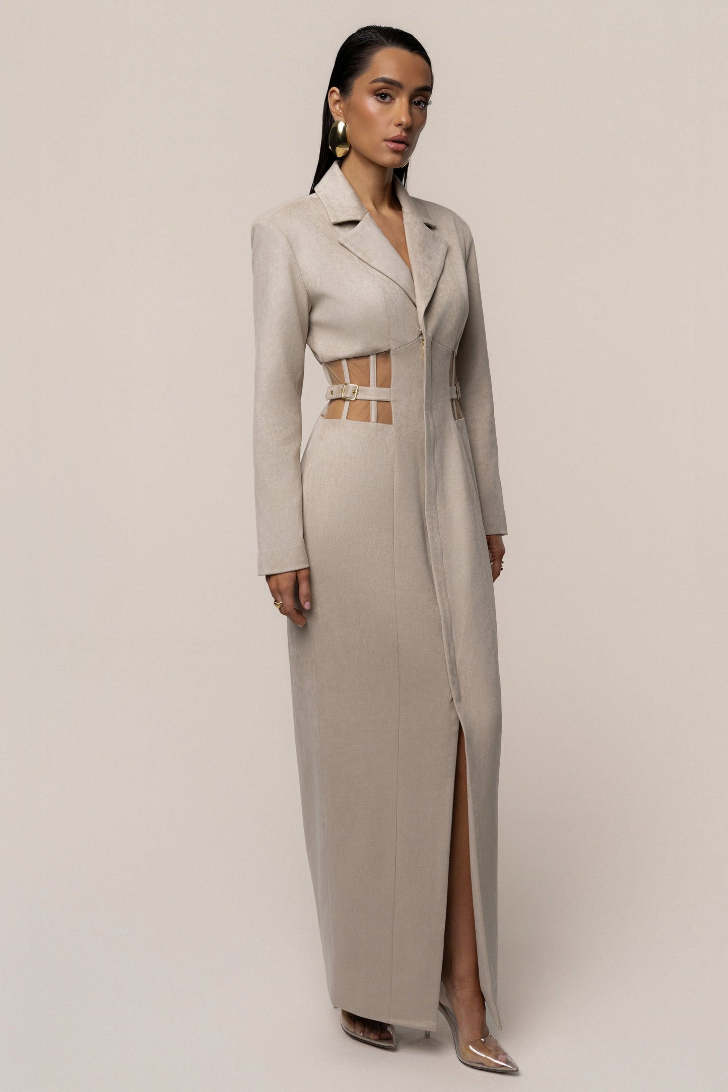 Stone Toffee Haze Suede Dress JLUXLABEL