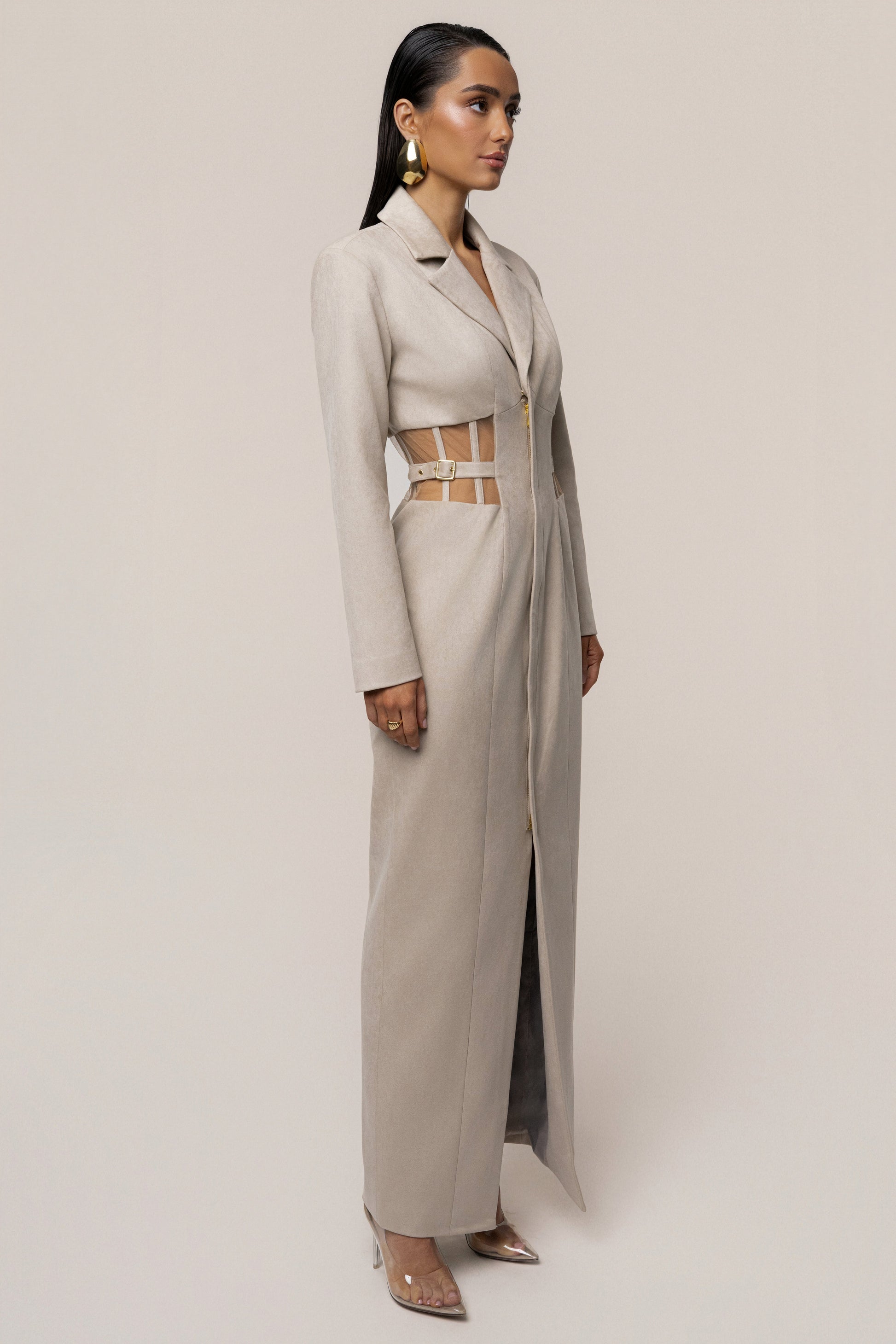 Stone Toffee Haze Suede Dress JLUXLABEL