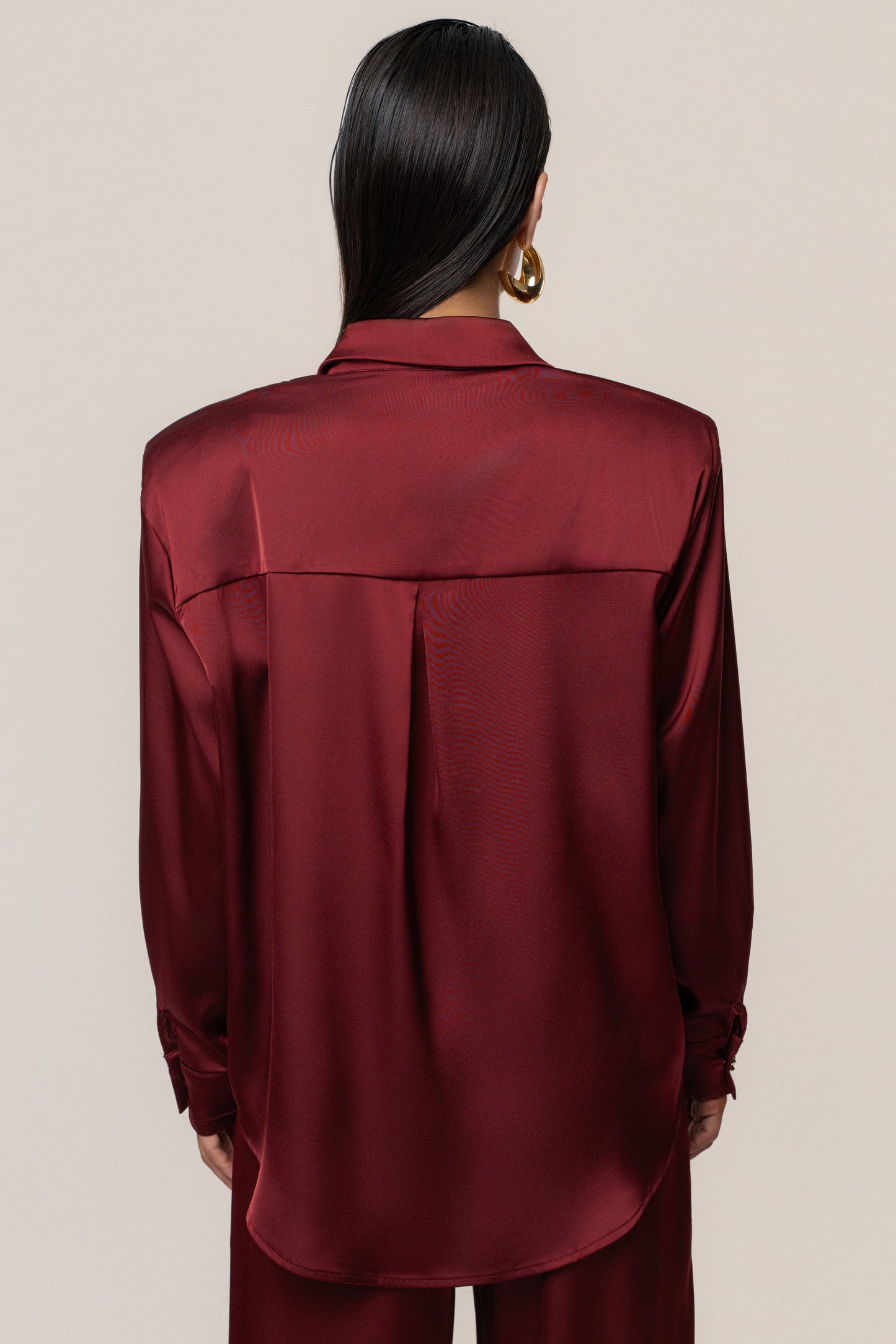 Burgundy Island Ease Collared Satin Top JLUXLABEL
