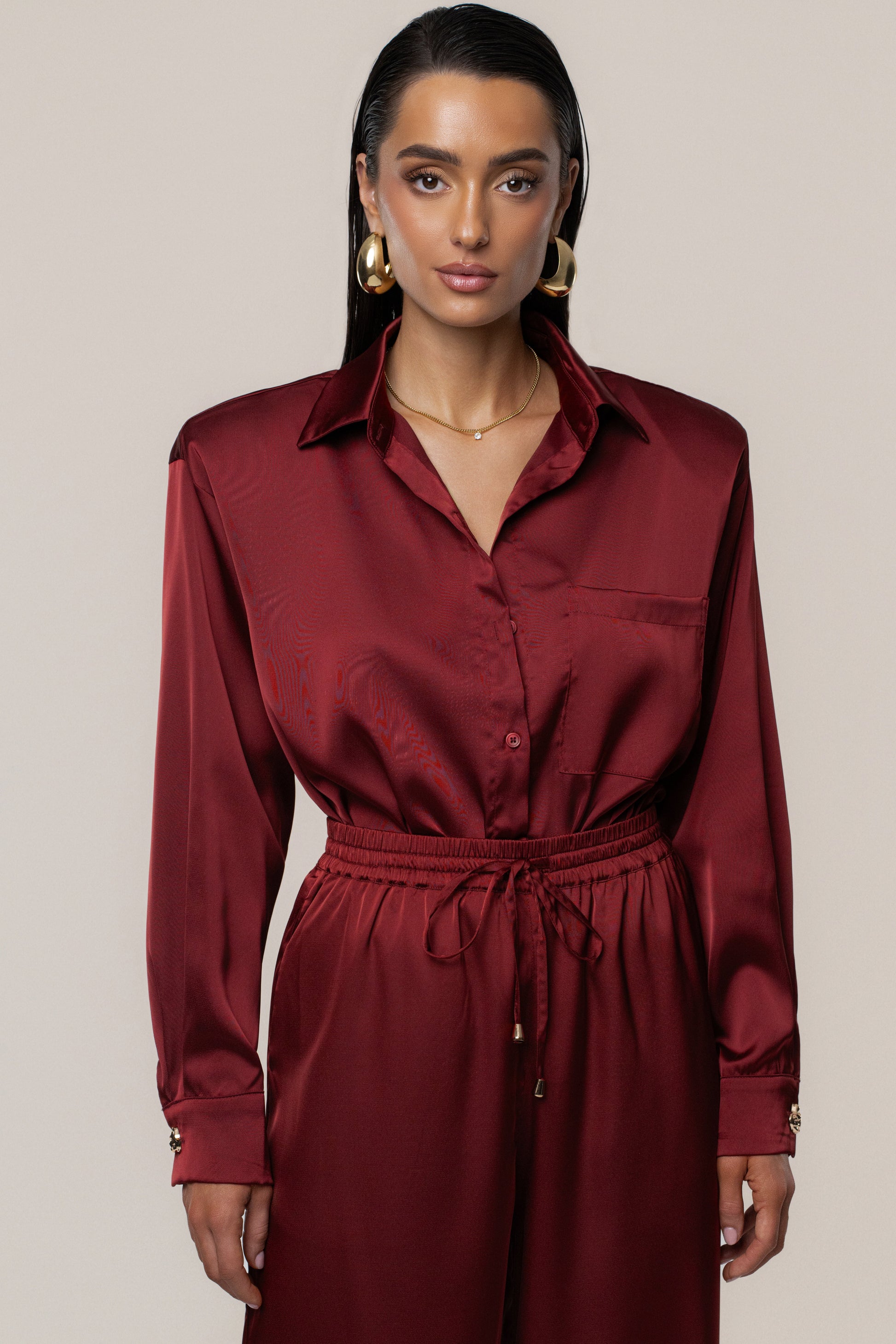 Burgundy Sunny Day Drawstring Pants JLUXLABEL
