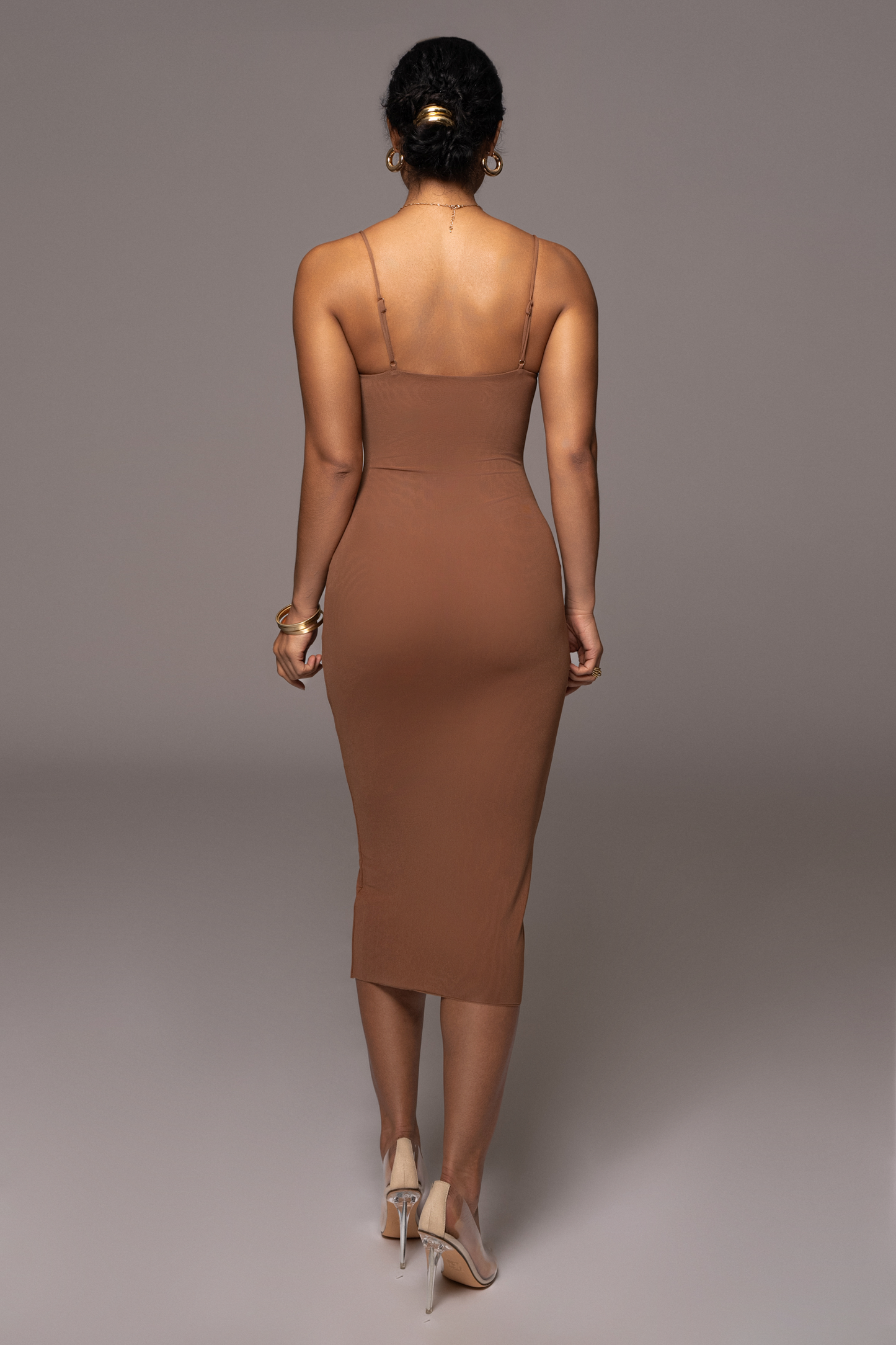 Pecan Rochelle Mesh Midi Dress JLUXLABEL