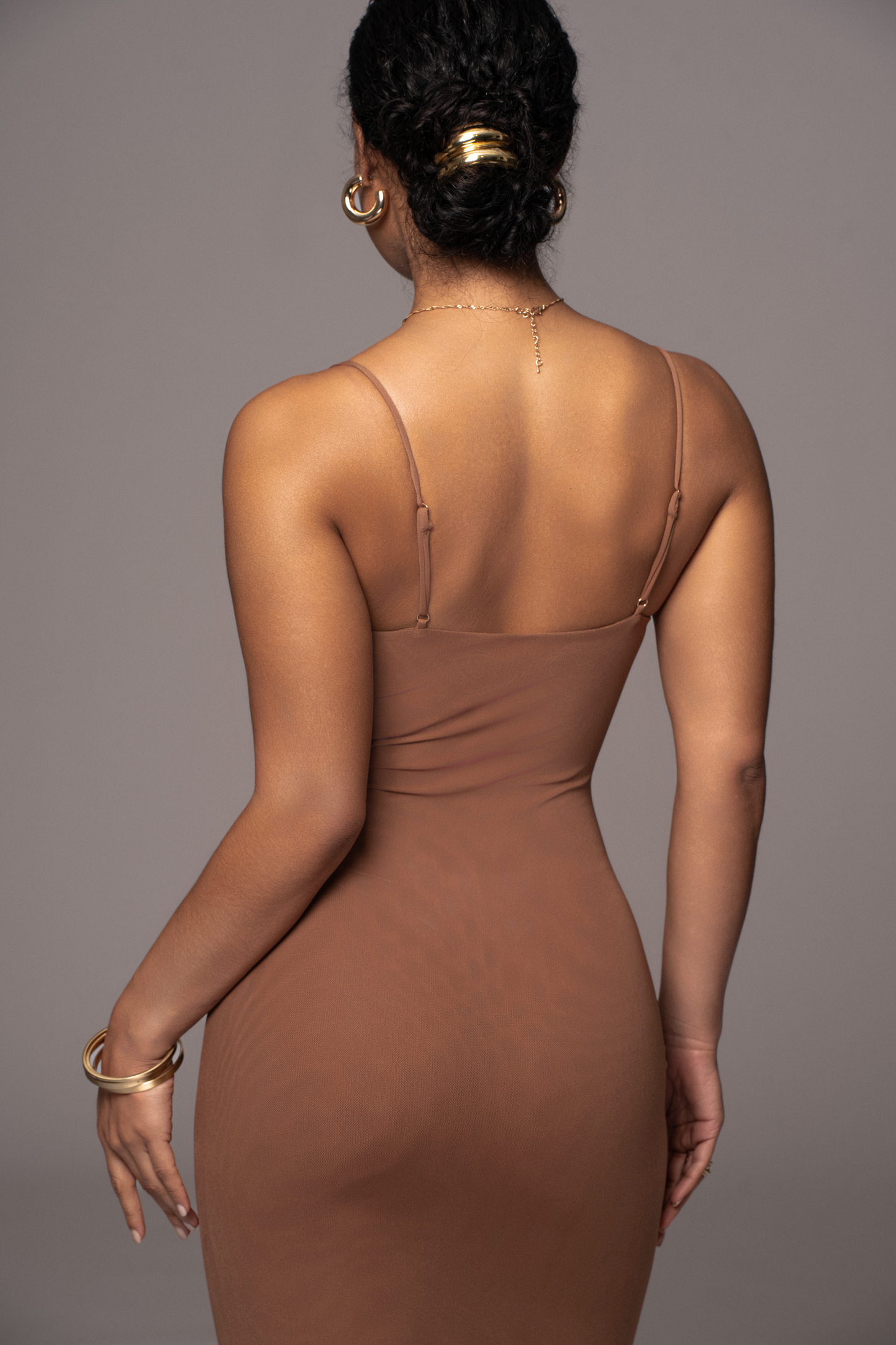 Pecan Rochelle Mesh Midi Dress JLUXLABEL