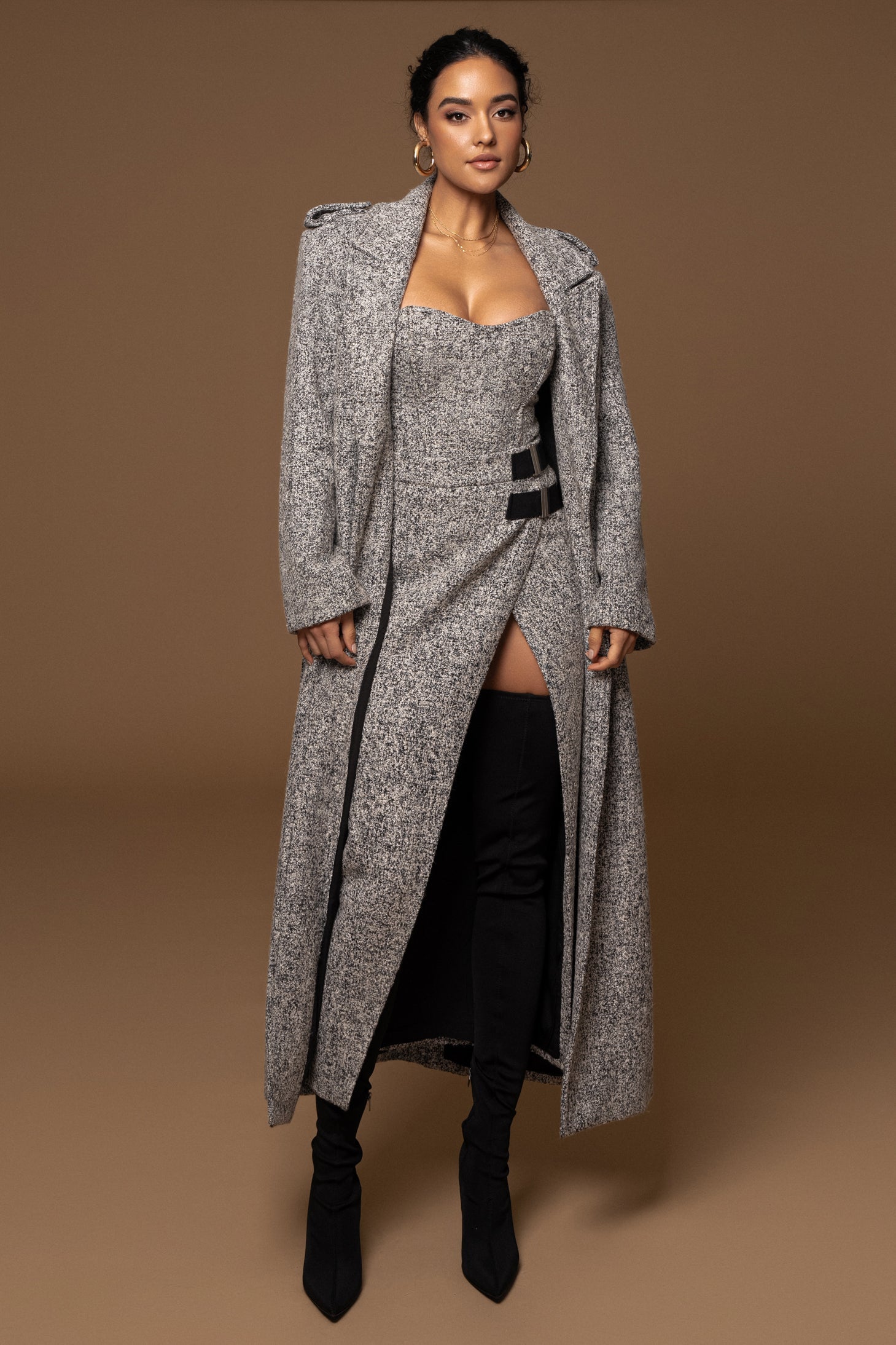 Lt. Grey Gisele Tweed Slit Skirt JLUXLABEL