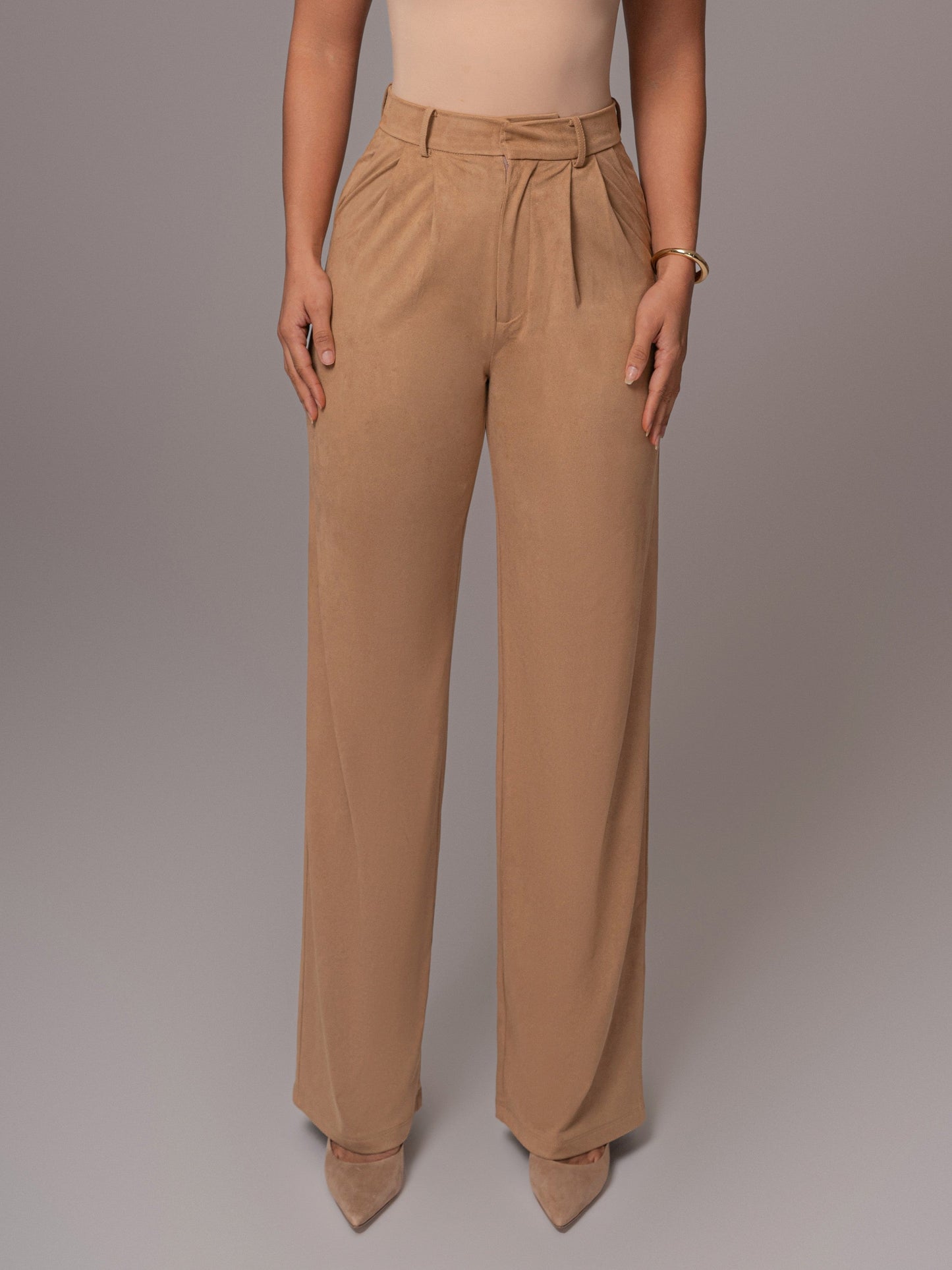 Beige Classic High Rise Trousers JLUXLABEL