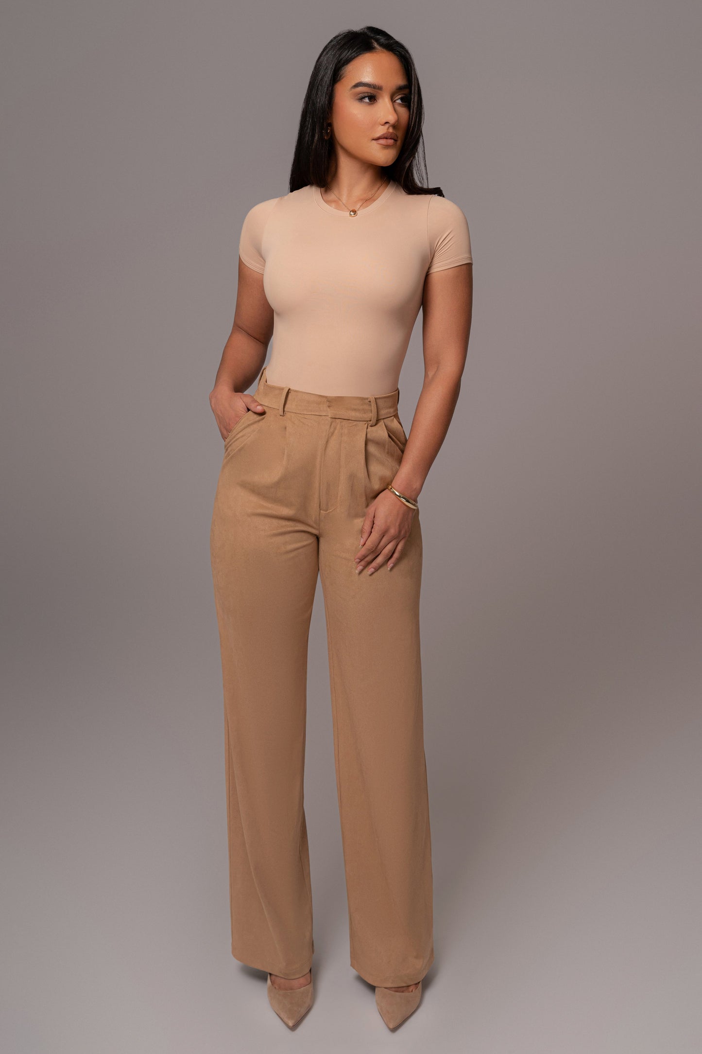 Beige Classic High Rise Trousers JLUXLABEL