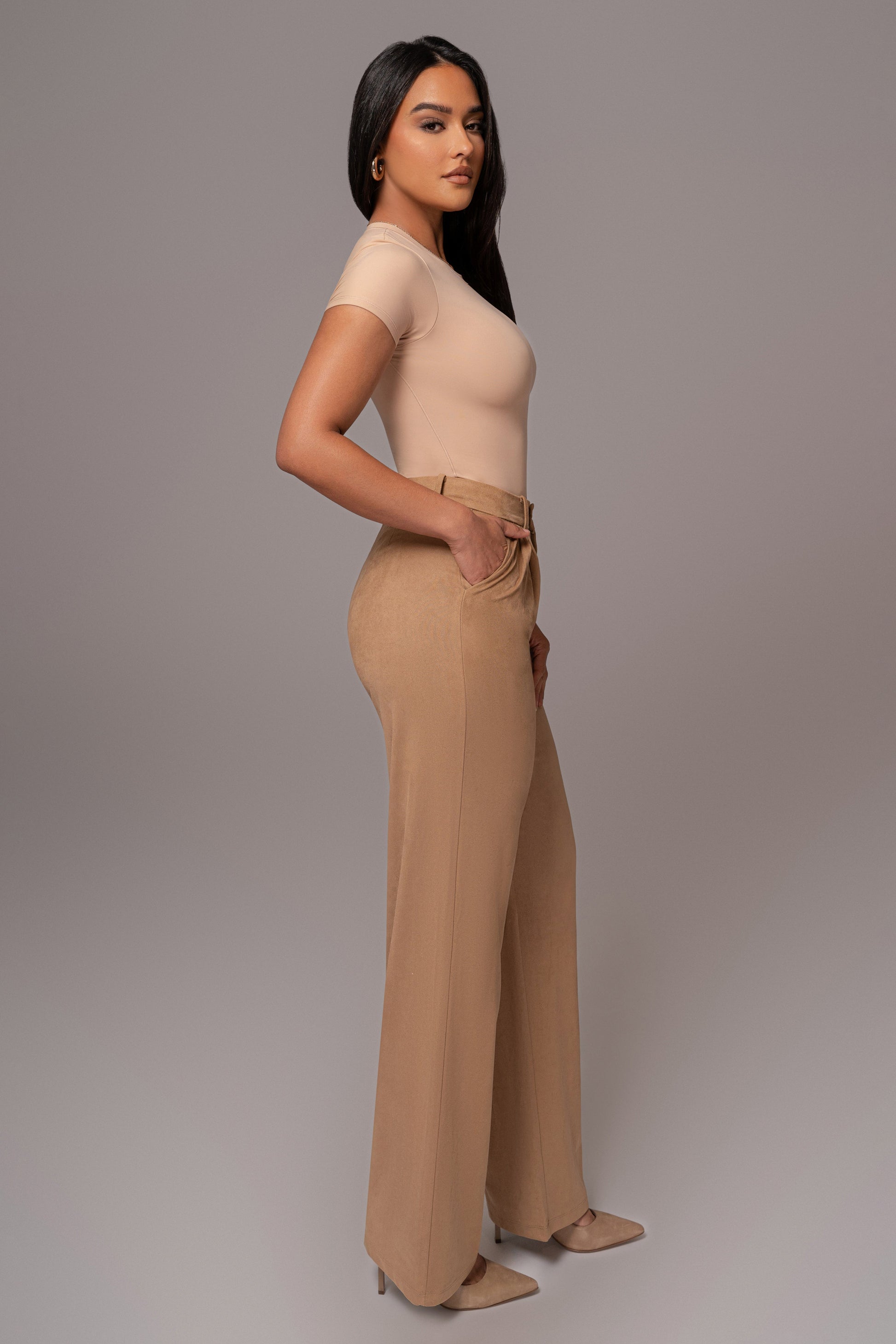 Beige Classic High Rise Trousers JLUXLABEL