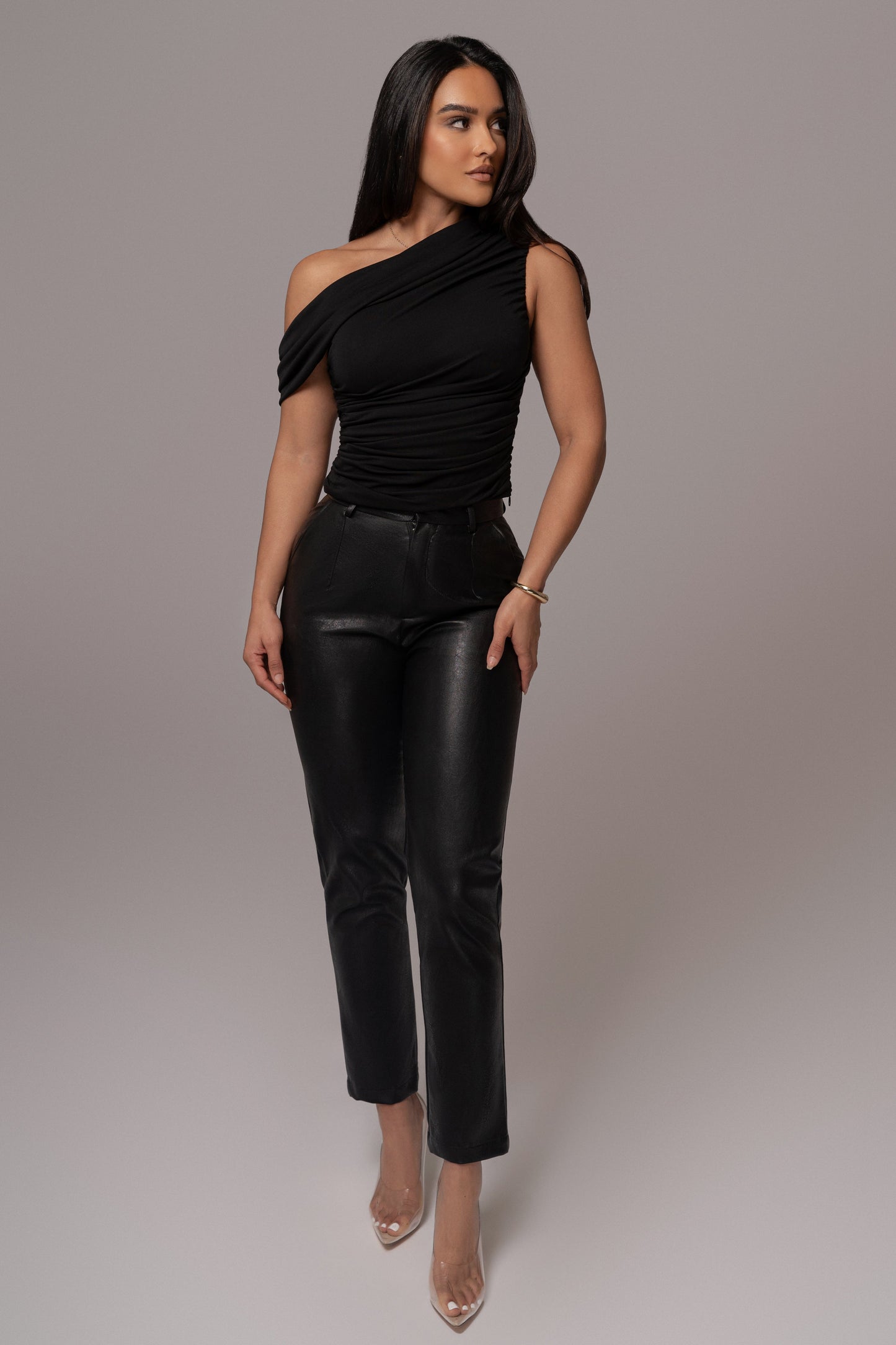 Black Asymmetric Draped Roselyn Top JLUXLABEL