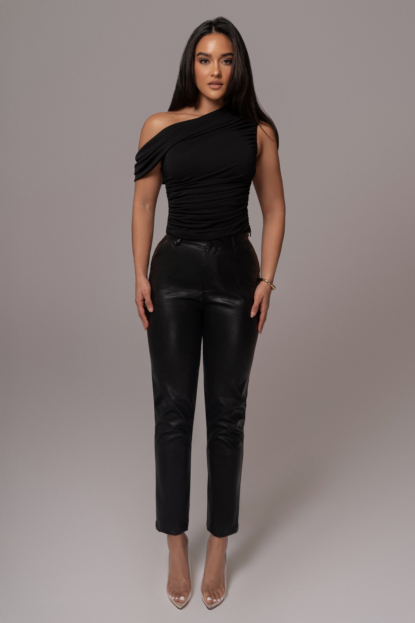 Black Asymmetric Draped Roselyn Top JLUXLABEL