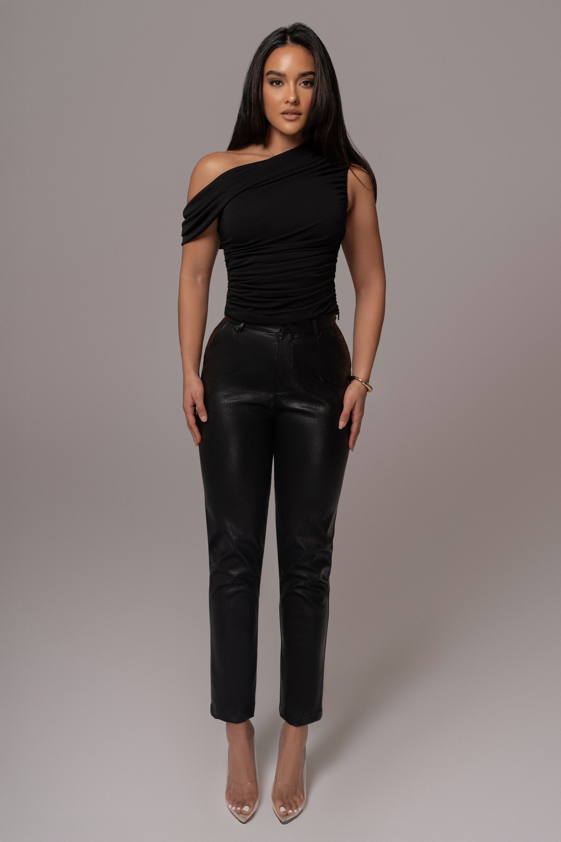 Black Asymmetric Draped Roselyn Top JLUXLABEL