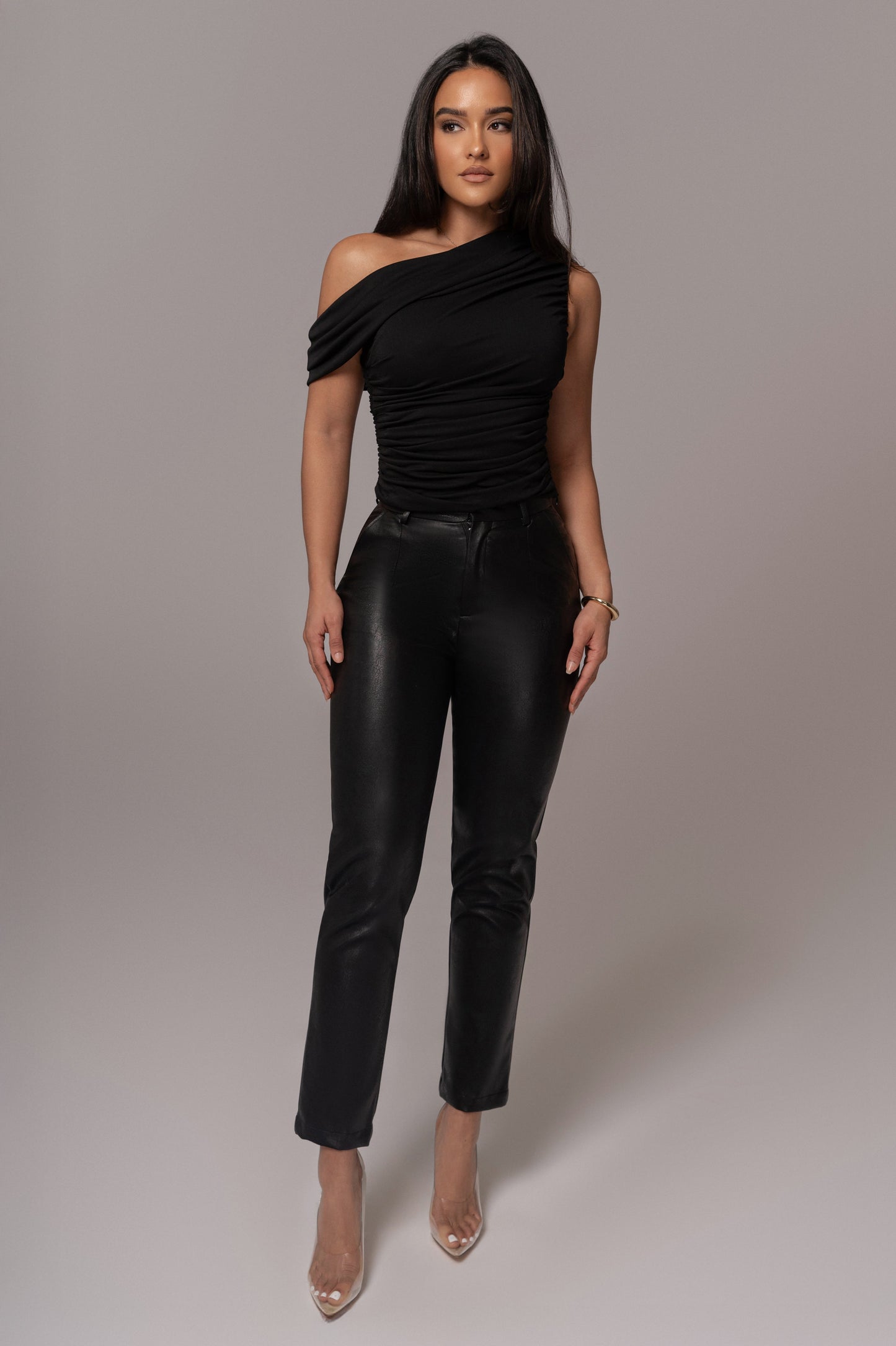 Black Asymmetric Draped Roselyn Top JLUXLABEL