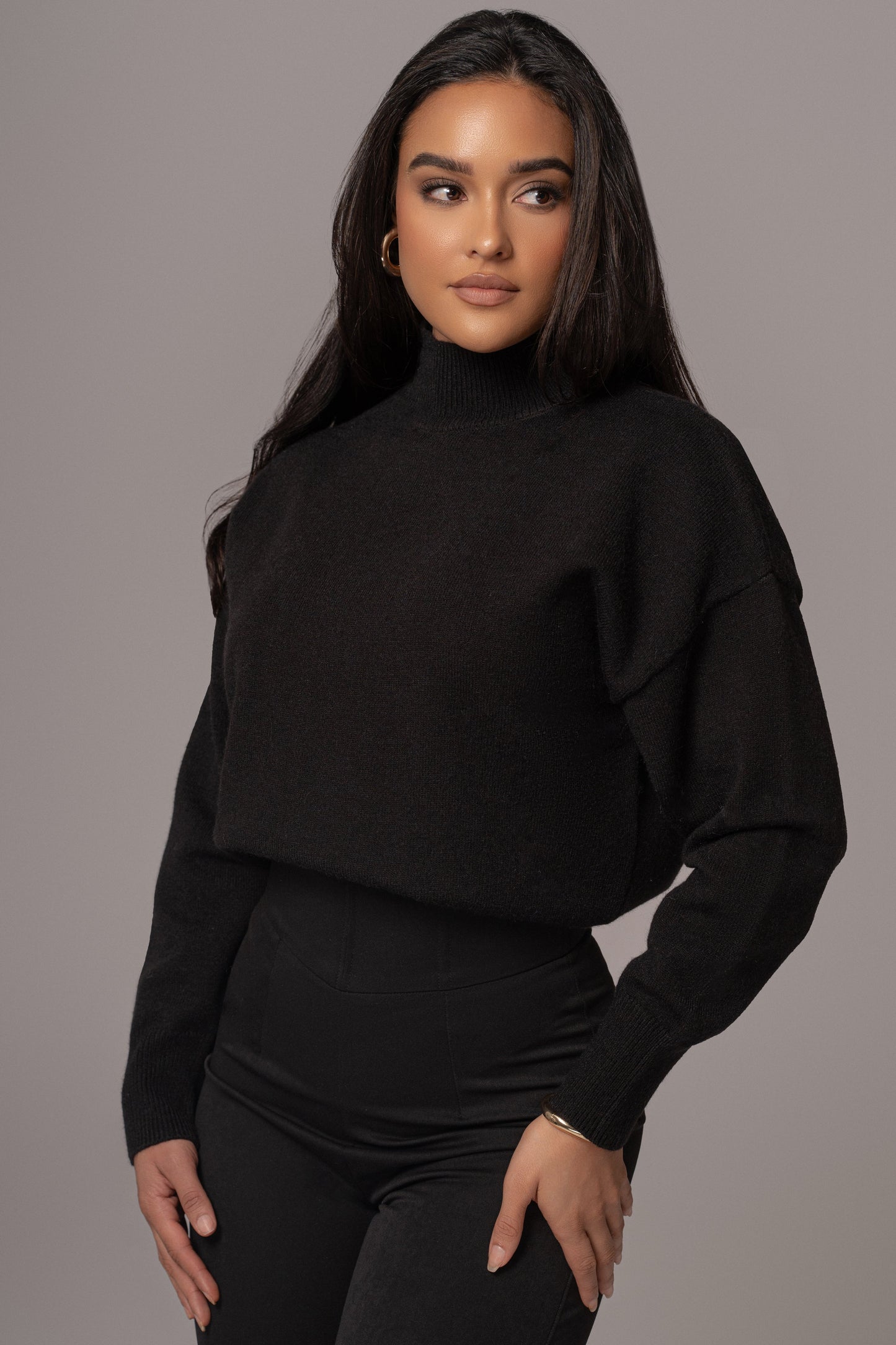 Black Turtleneck Sweater Top JLUXLABEL