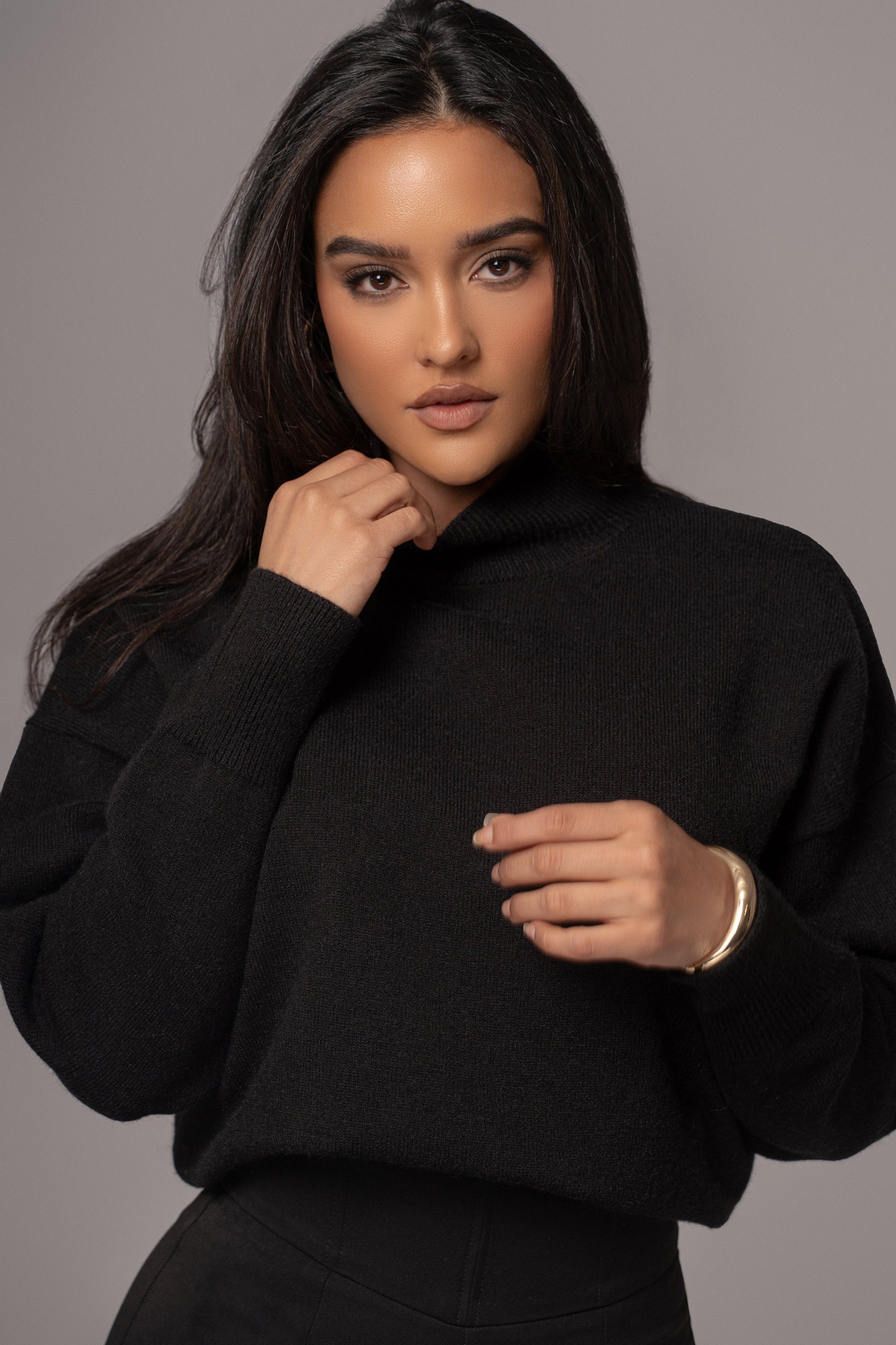 Black Turtleneck Sweater Top JLUXLABEL