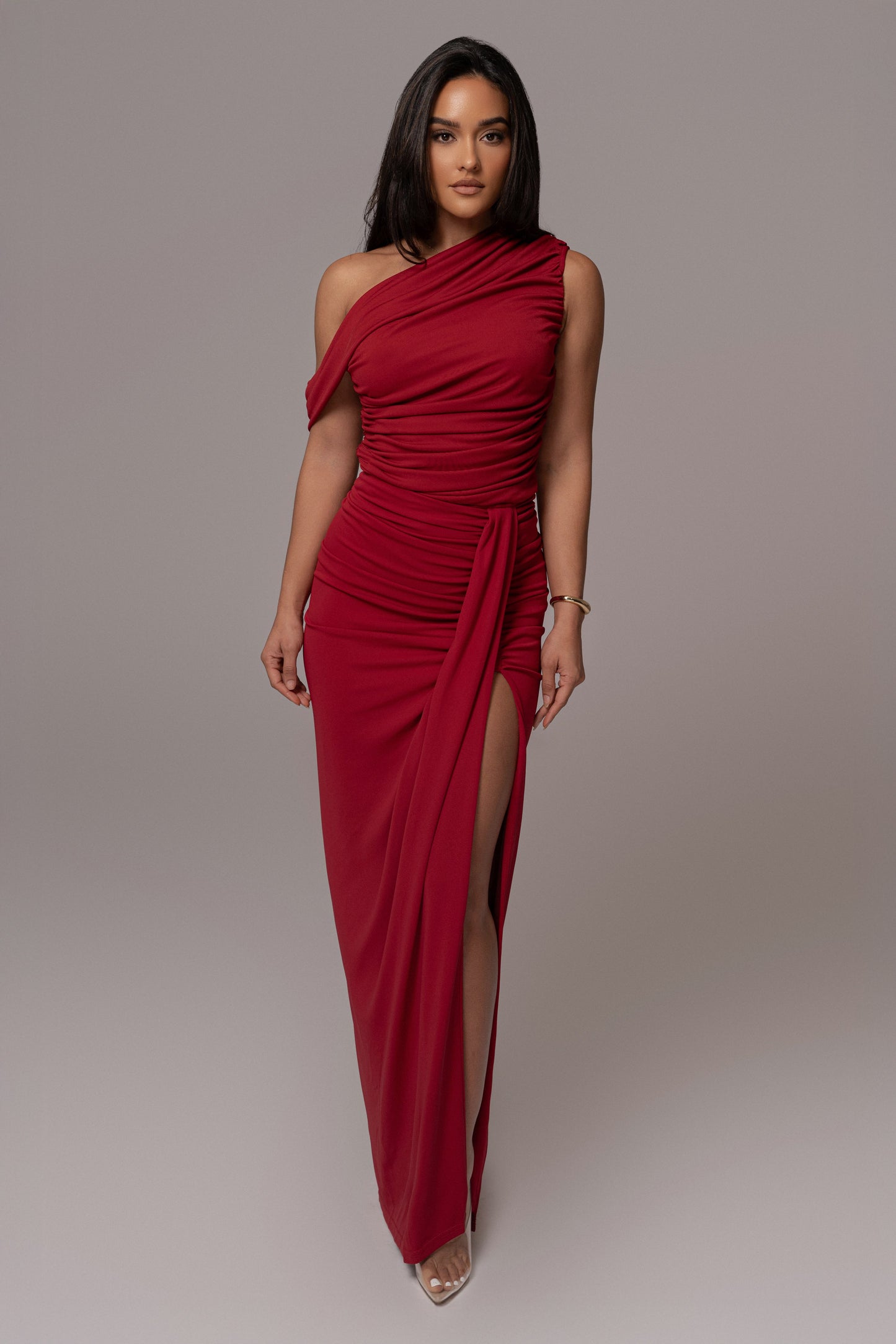 Red Asymmetric Draped Roselyn Top JLUXLABEL