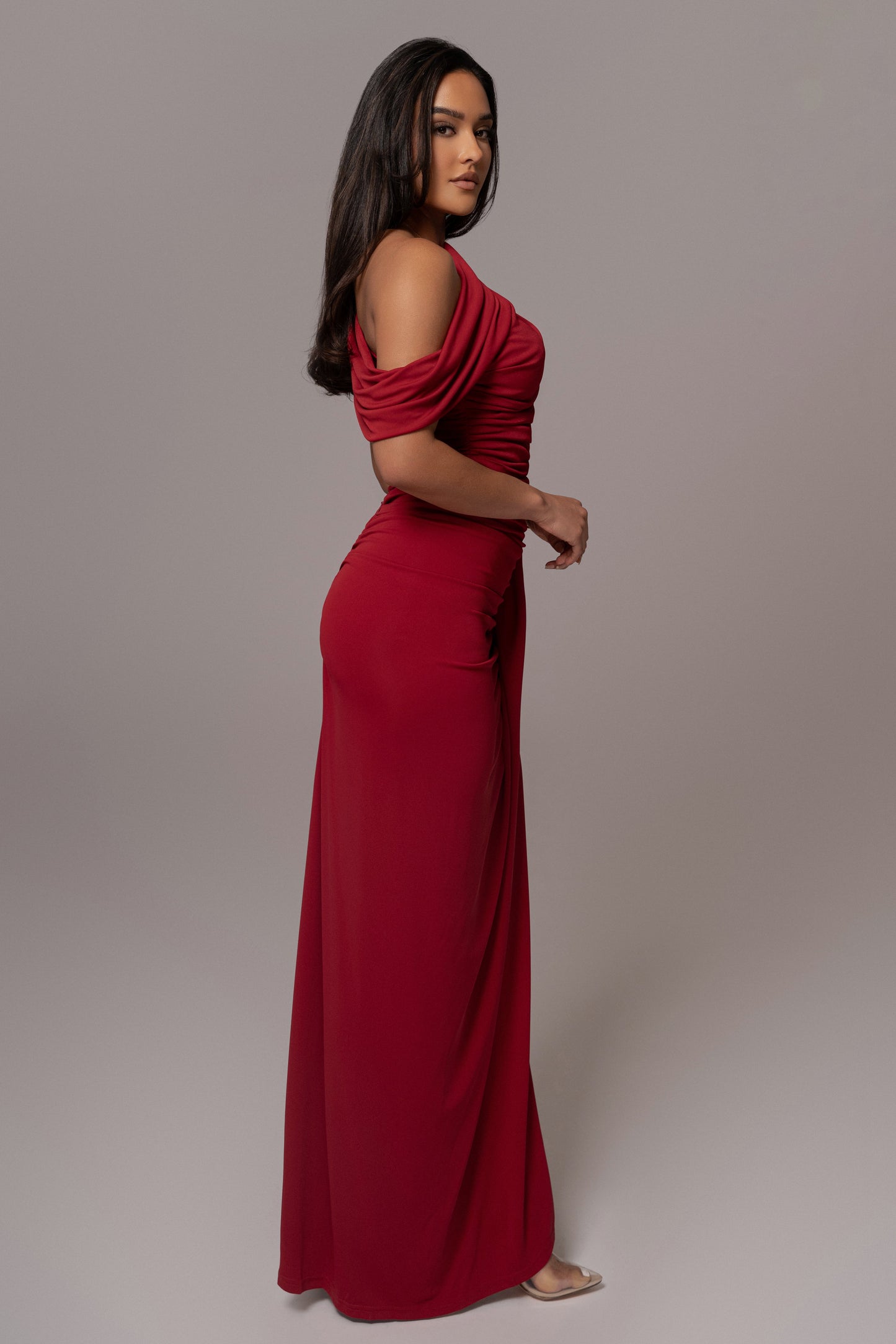 Red Asymmetric Draped Roselyn Top JLUXLABEL