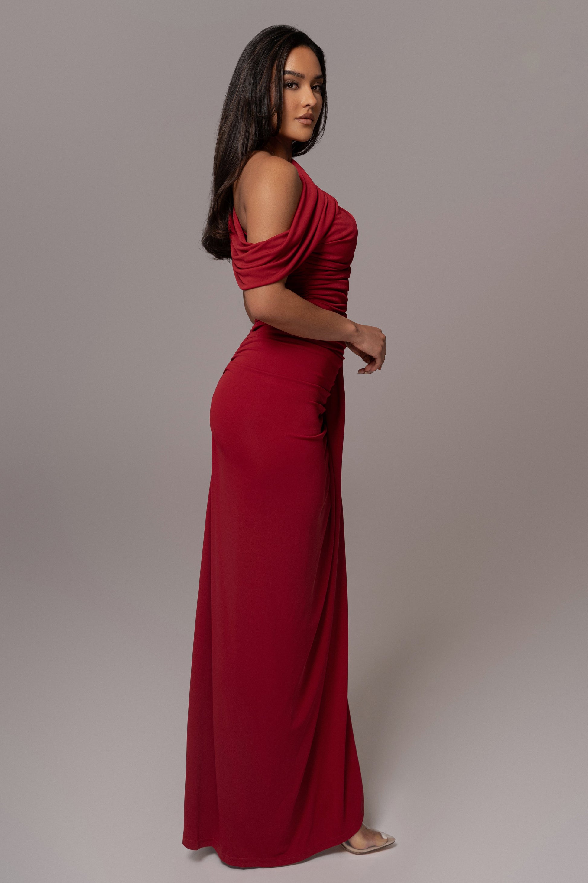 Red Asymmetric Draped Roselyn Top JLUXLABEL