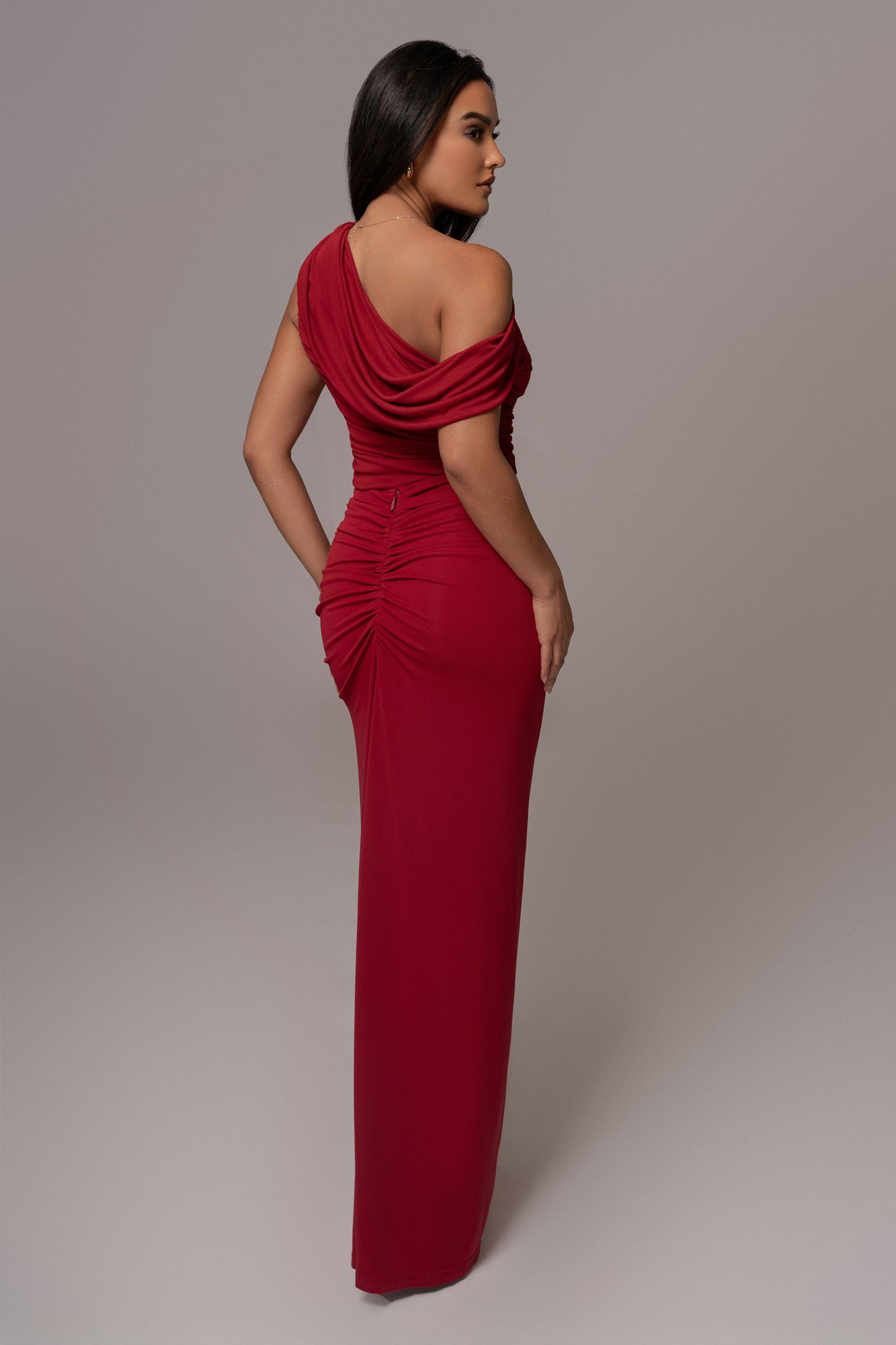 Red Asymmetric Draped Roselyn Top JLUXLABEL