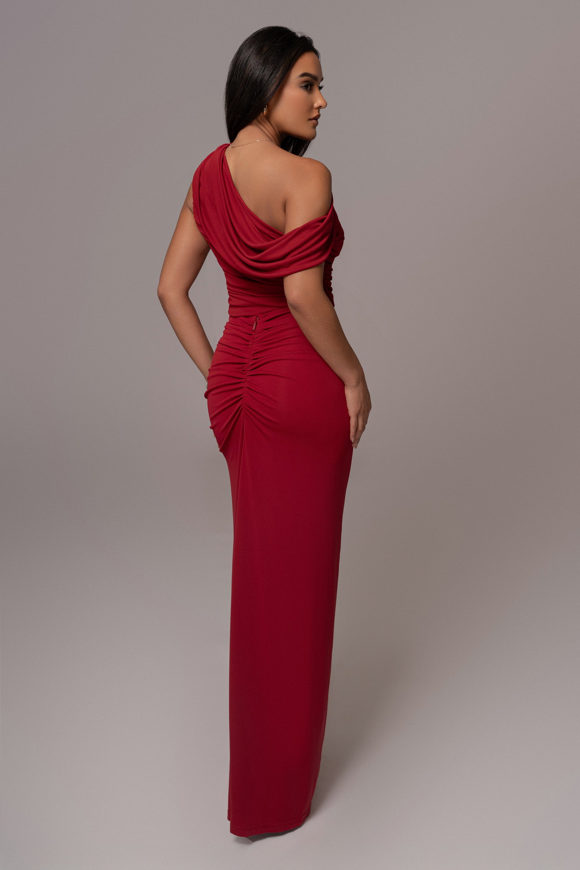 Red Asymmetric Draped Roselyn Top JLUXLABEL