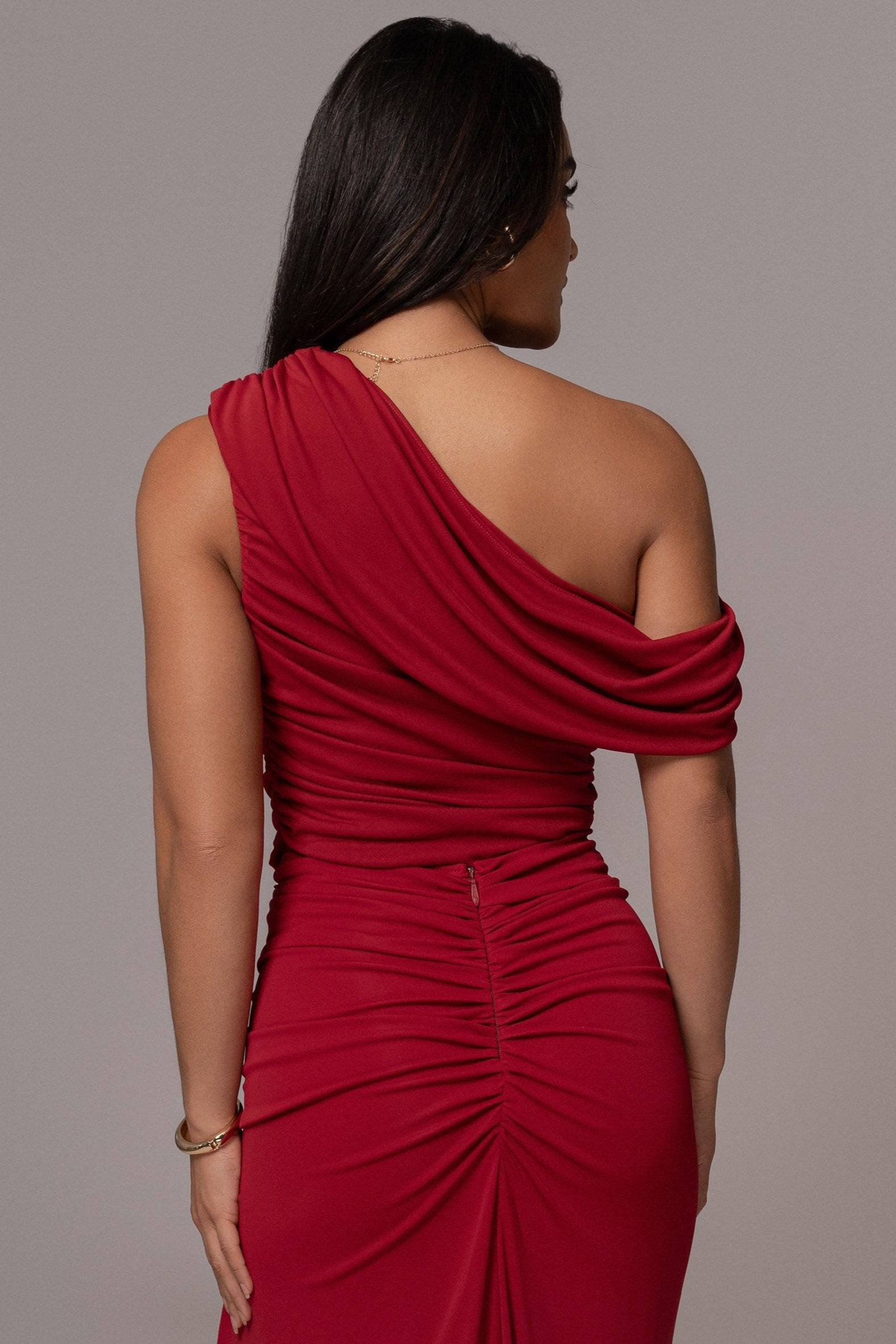 Red Asymmetric Draped Roselyn Top JLUXLABEL