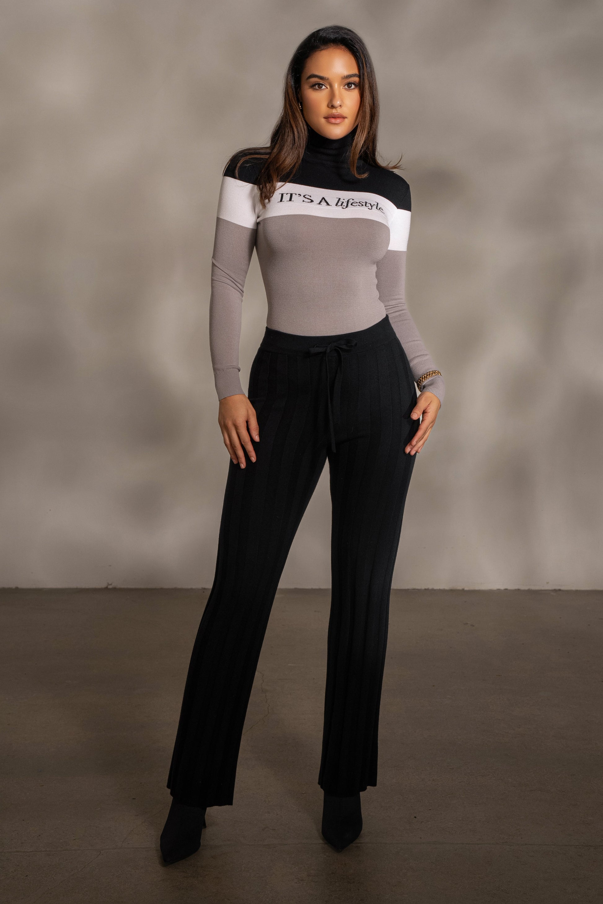 Black Darcey Ribbed Pants JLUXLABEL