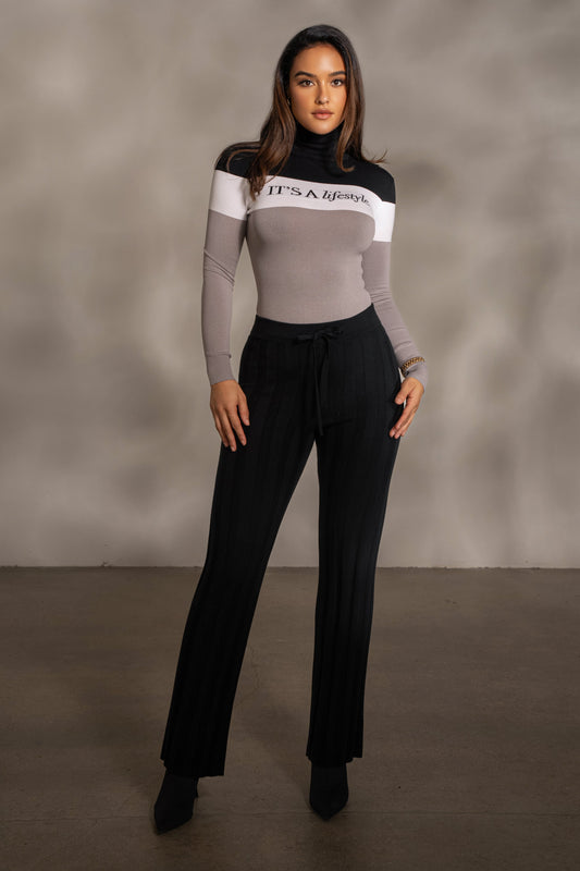 Black Darcey Ribbed Pants JLUXLABEL