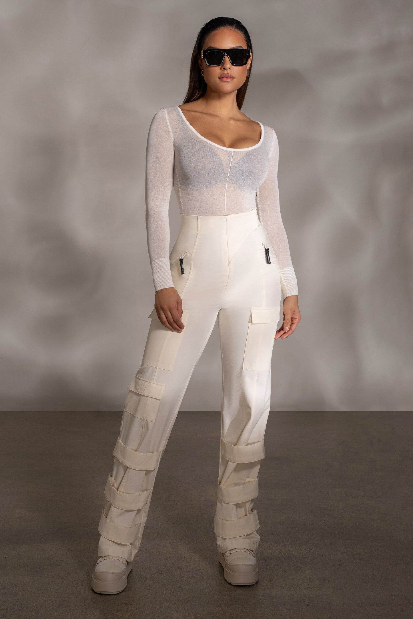 Ivory Nerida Sheer Knit Bodysuit JLUXLABEL