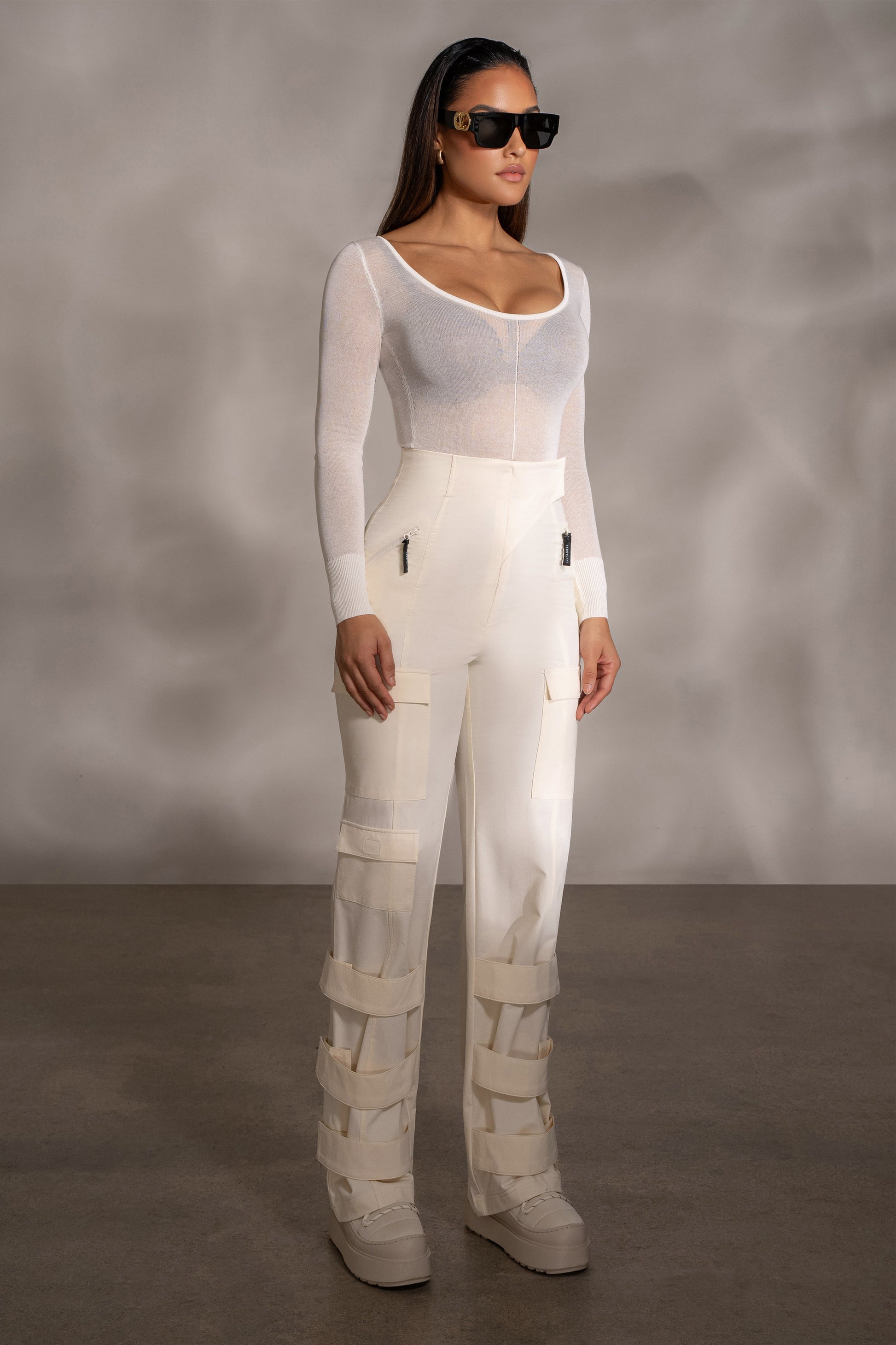Ivory Nerida Sheer Knit Bodysuit JLUXLABEL