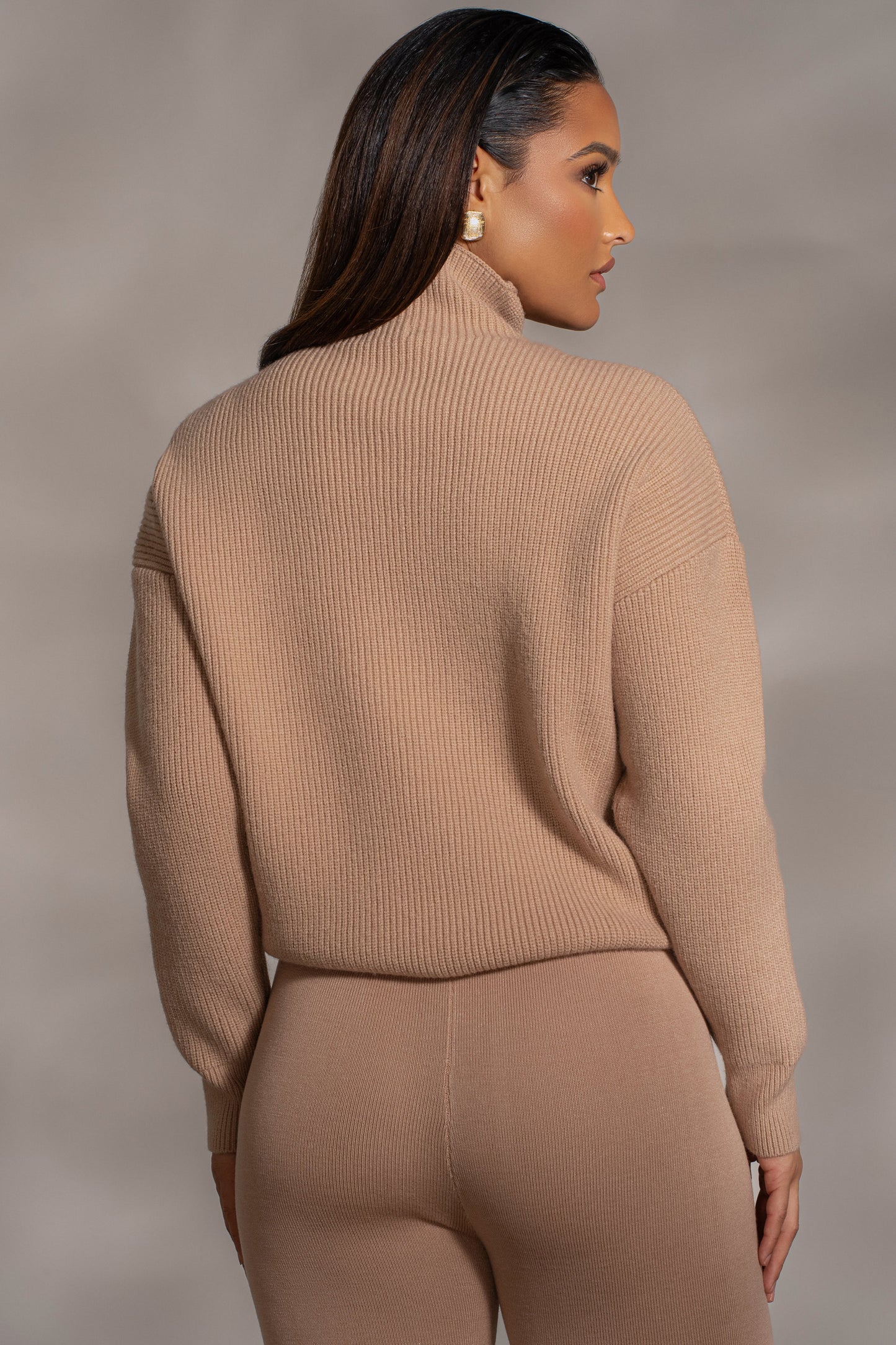 Beige Jenni Turtleneck Sweater Top JLUXLABEL