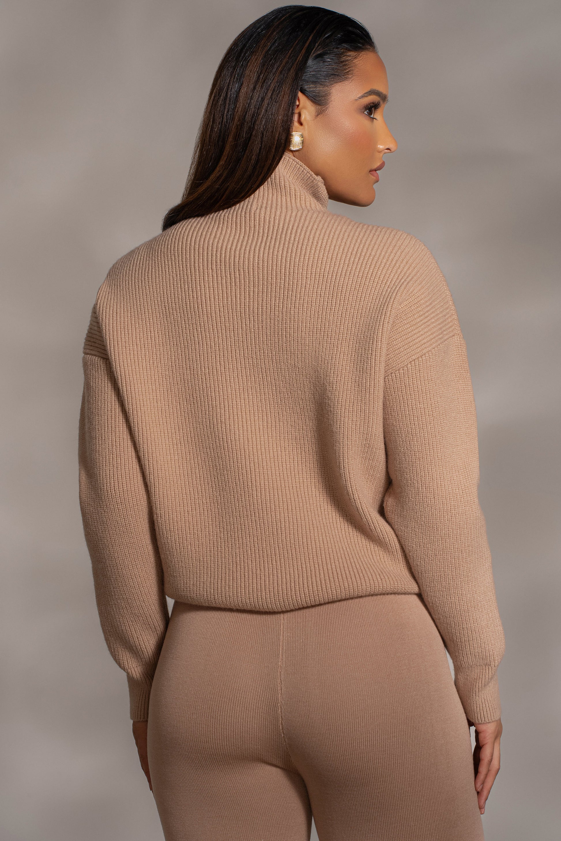 Beige Jenni Turtleneck Sweater Top JLUXLABEL