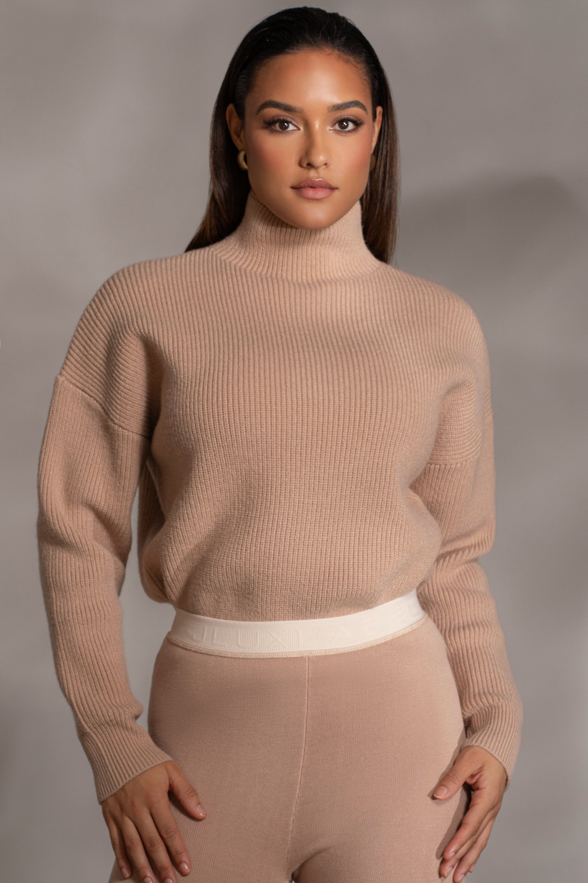 Beige Jenni Turtleneck Sweater Top JLUXLABEL