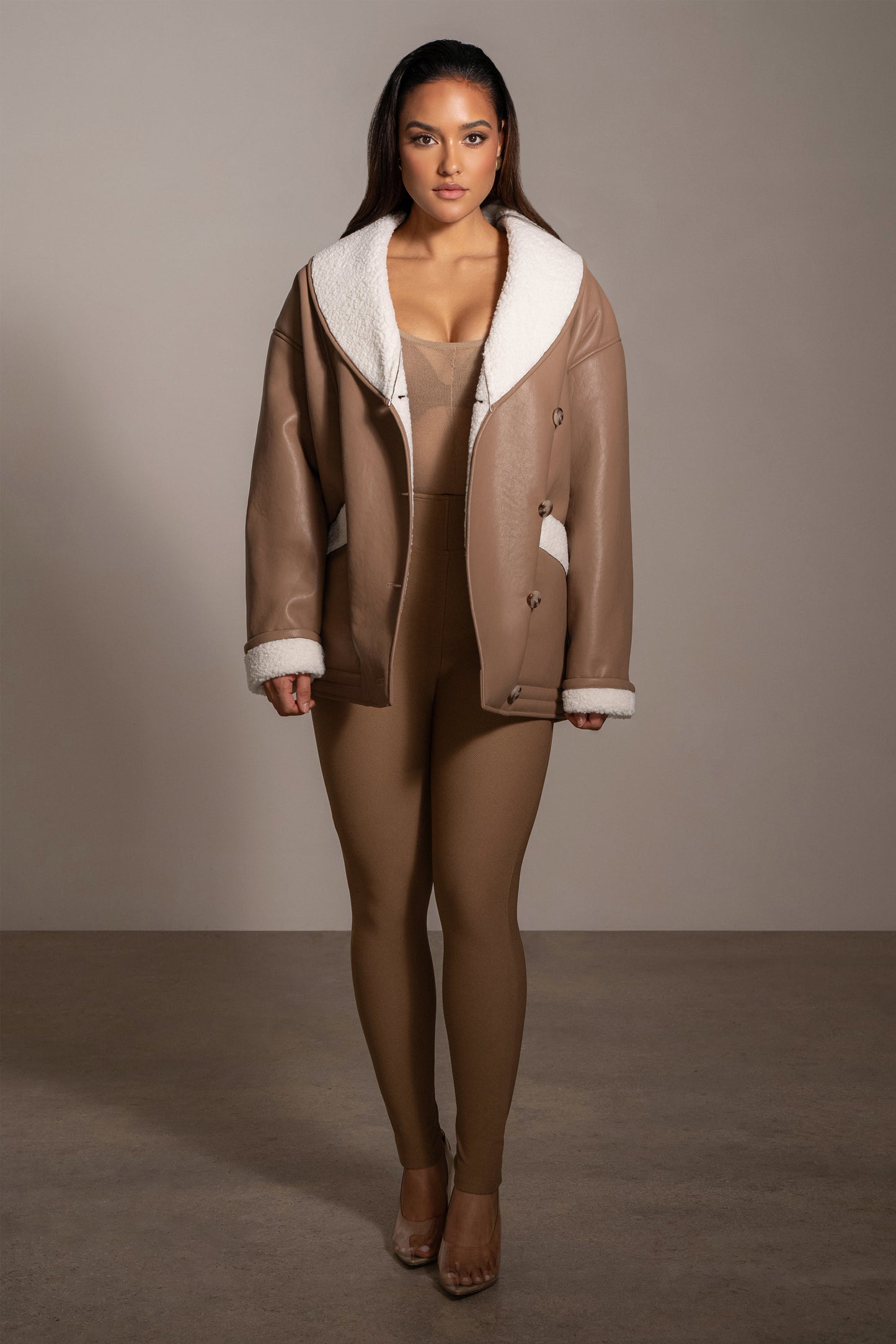 Tan Presley Faux Leather Coat JLUXLABEL