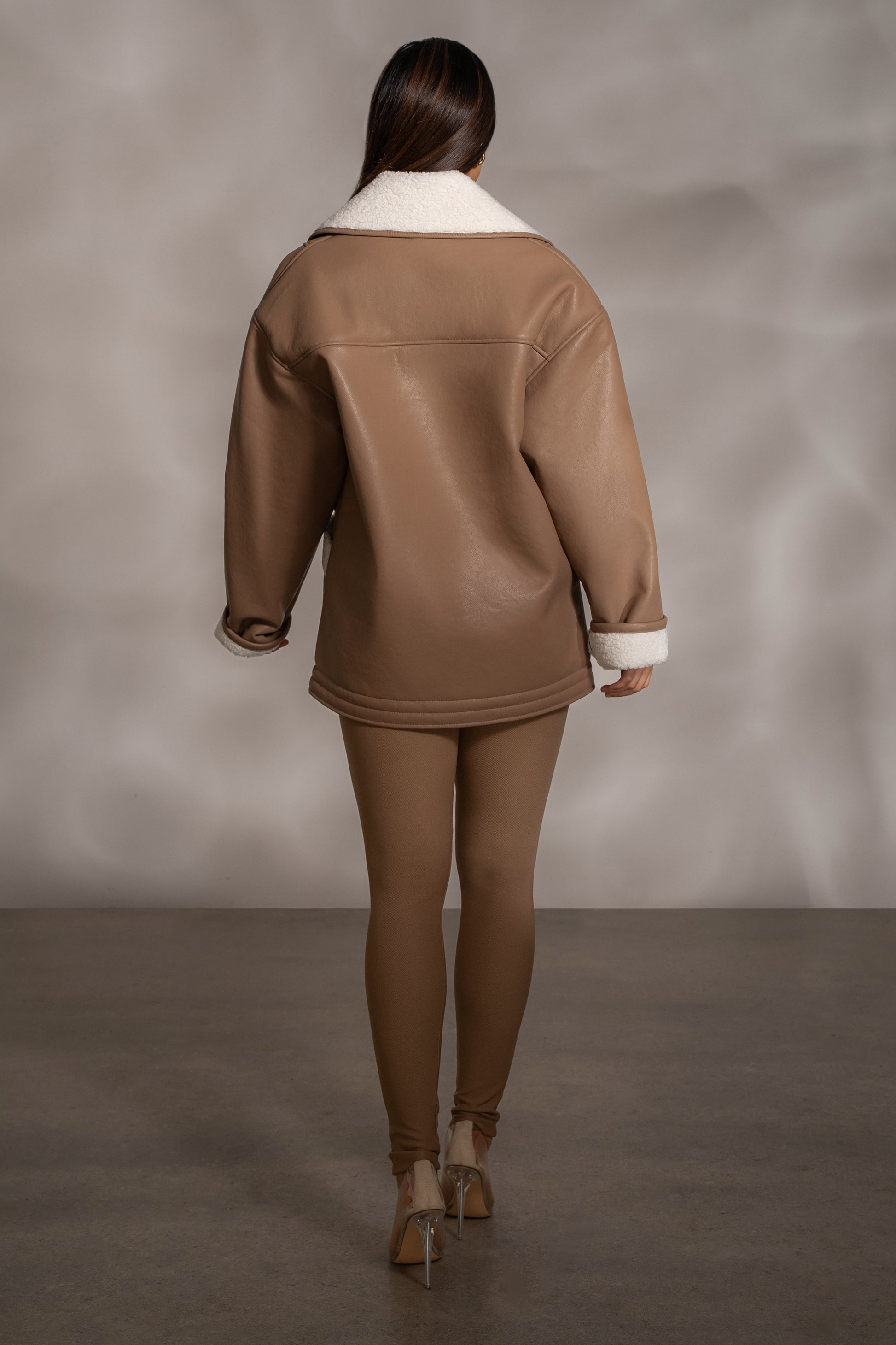 Tan Presley Faux Leather Coat JLUXLABEL
