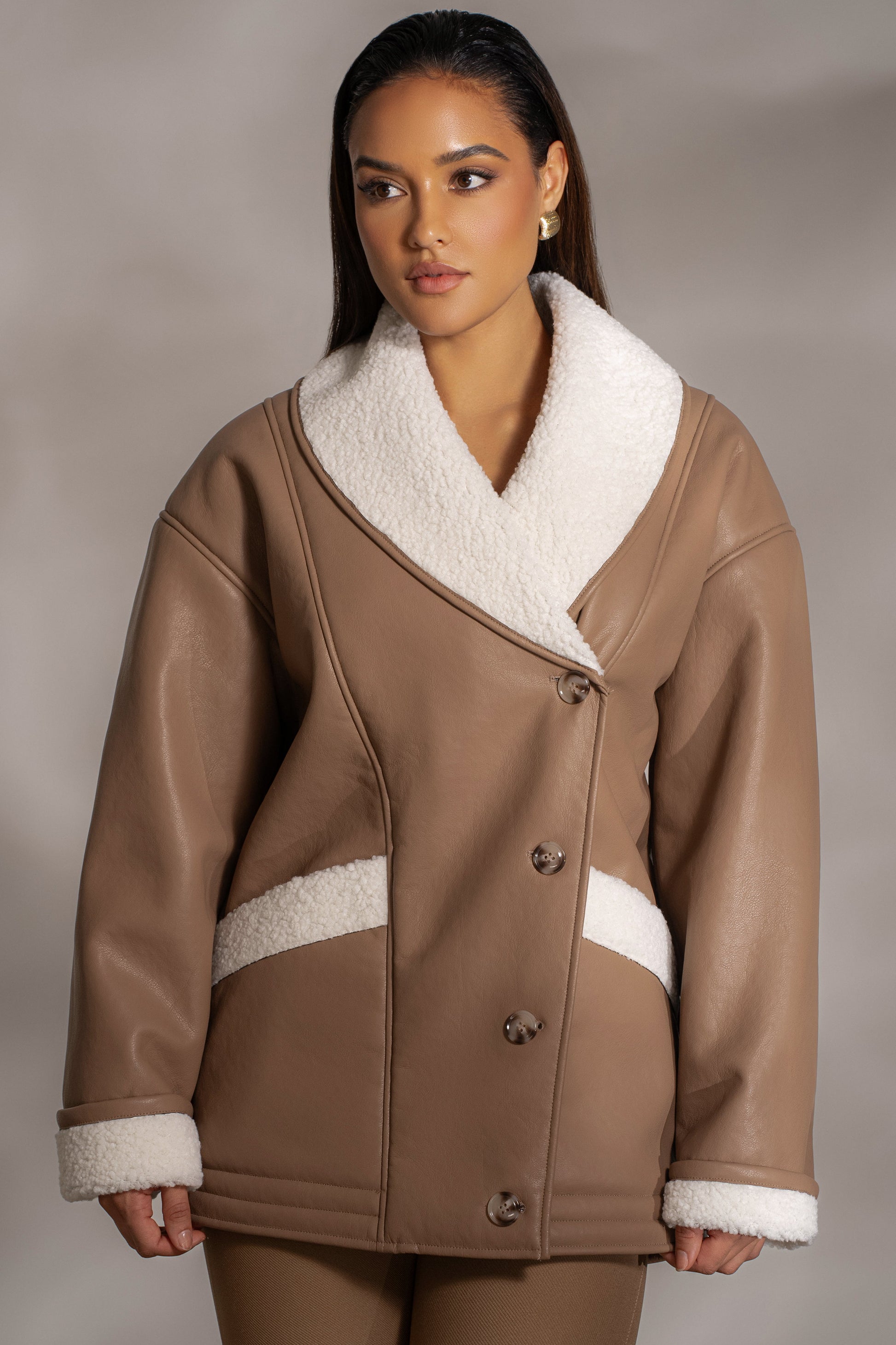Tan Presley Faux Leather Coat JLUXLABEL