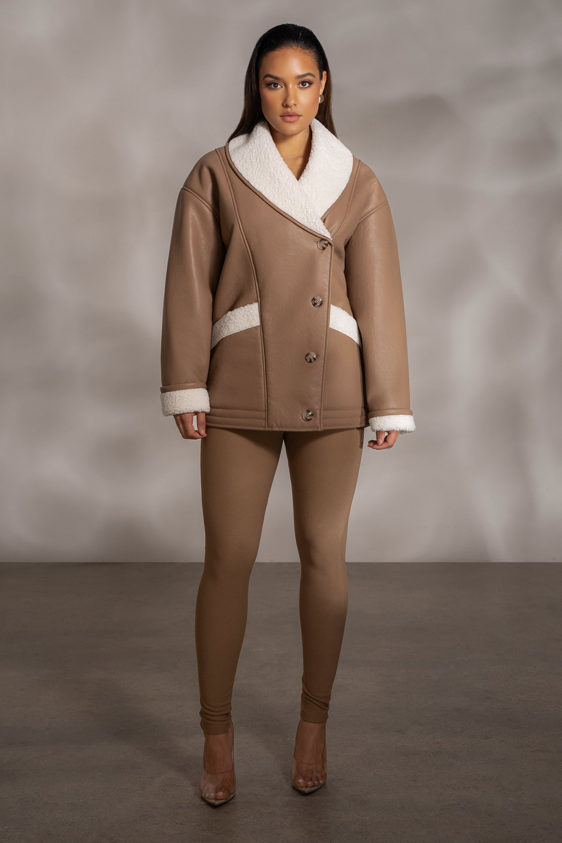 Tan Presley Faux Leather Coat JLUXLABEL