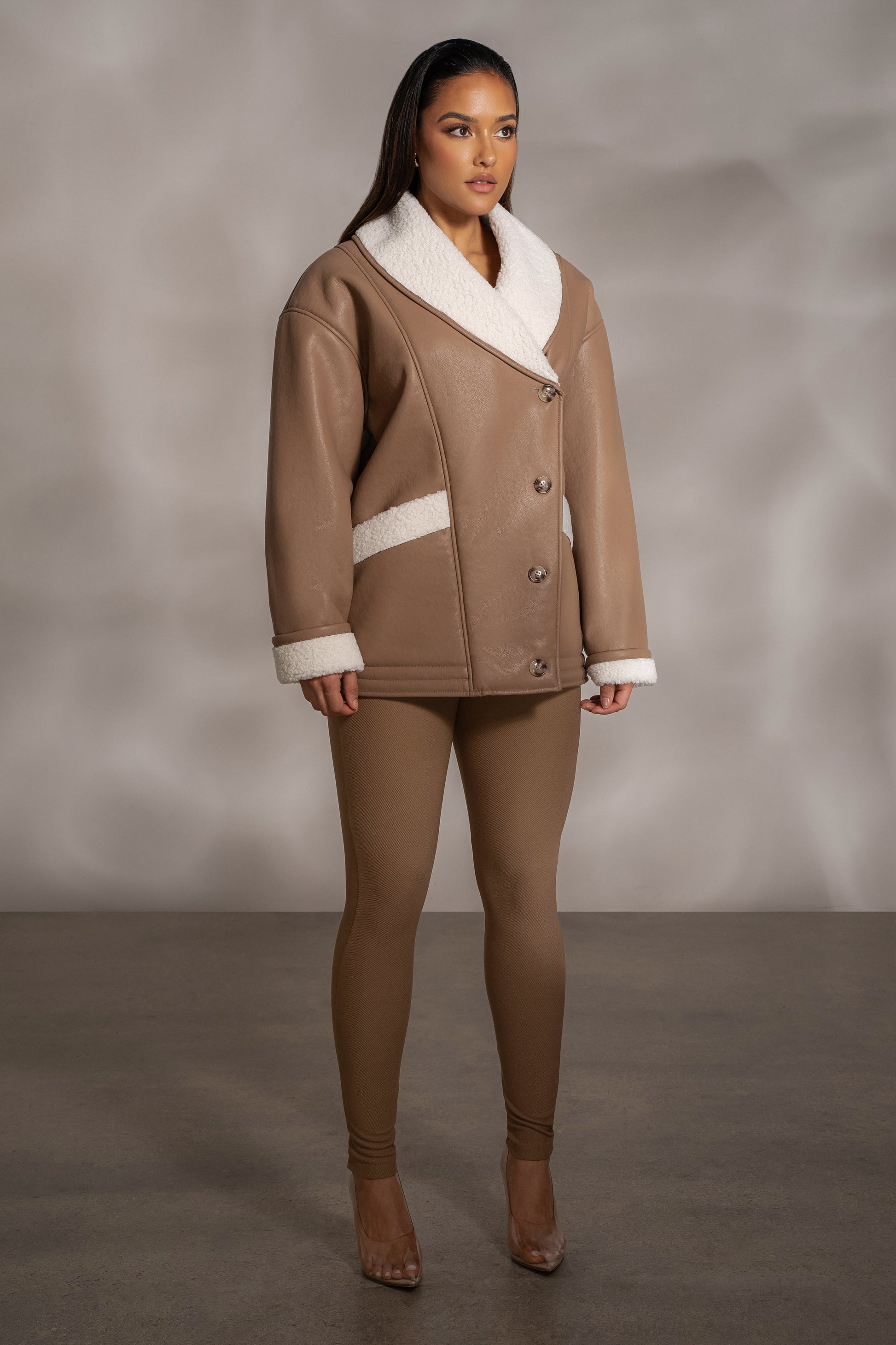 Tan Presley Faux Leather Coat JLUXLABEL