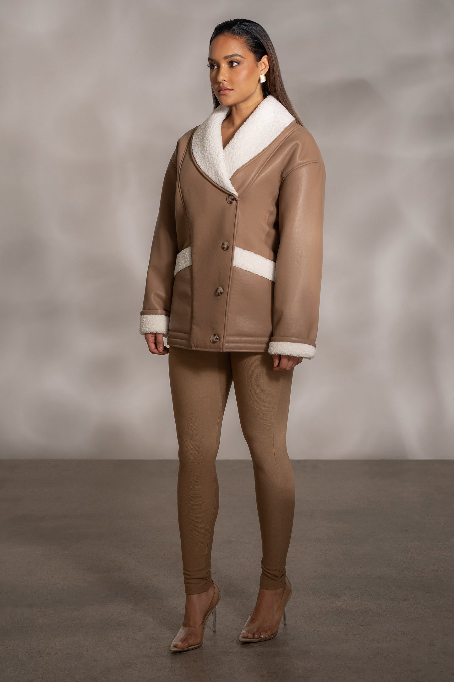 Tan Presley Faux Leather Coat JLUXLABEL