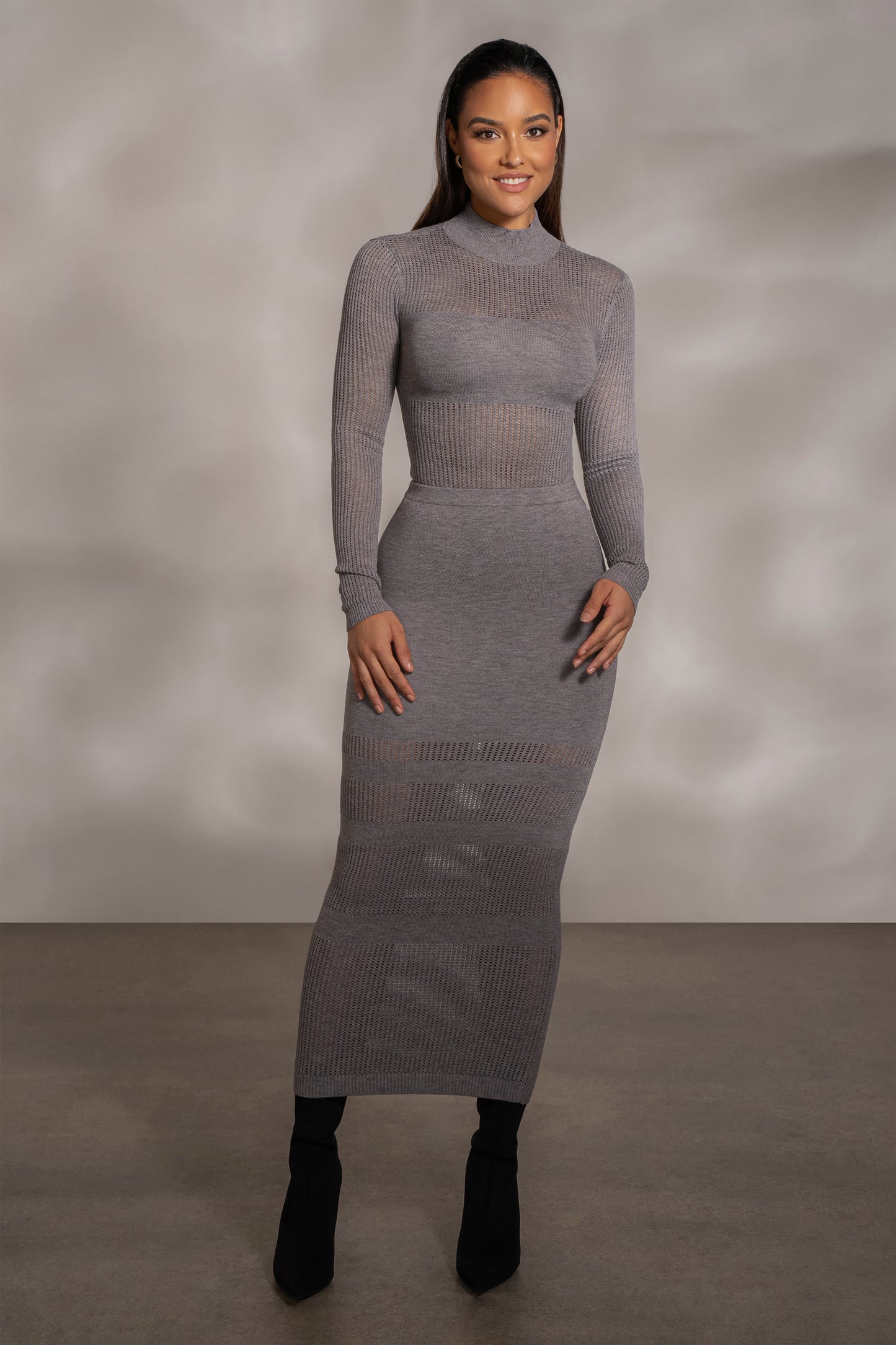 Grey Lina Knit Maxi Skirt JLUXLABEL