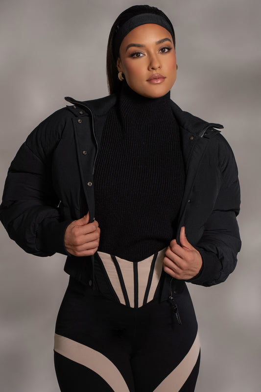 Black Stassie Ribbed Jacket JLUXLABEL