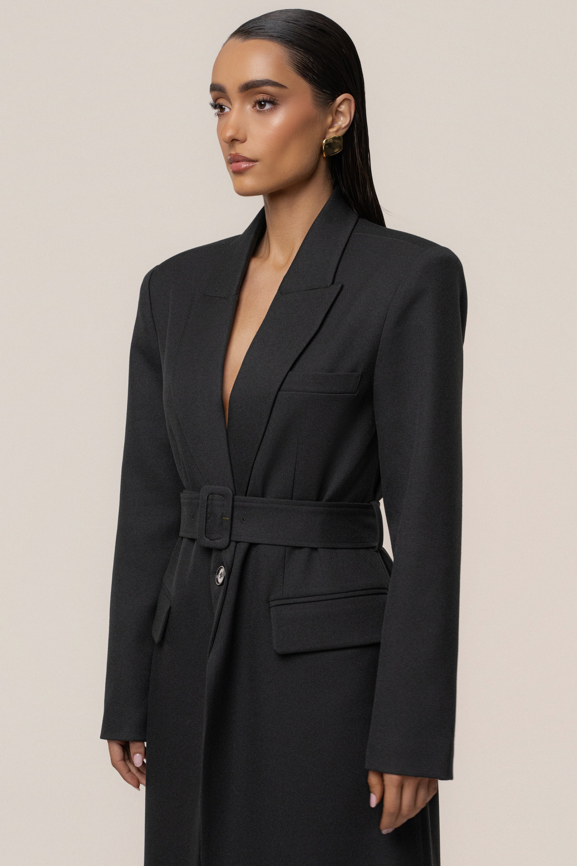 Black Longline Tailored Coat JLUXLABEL