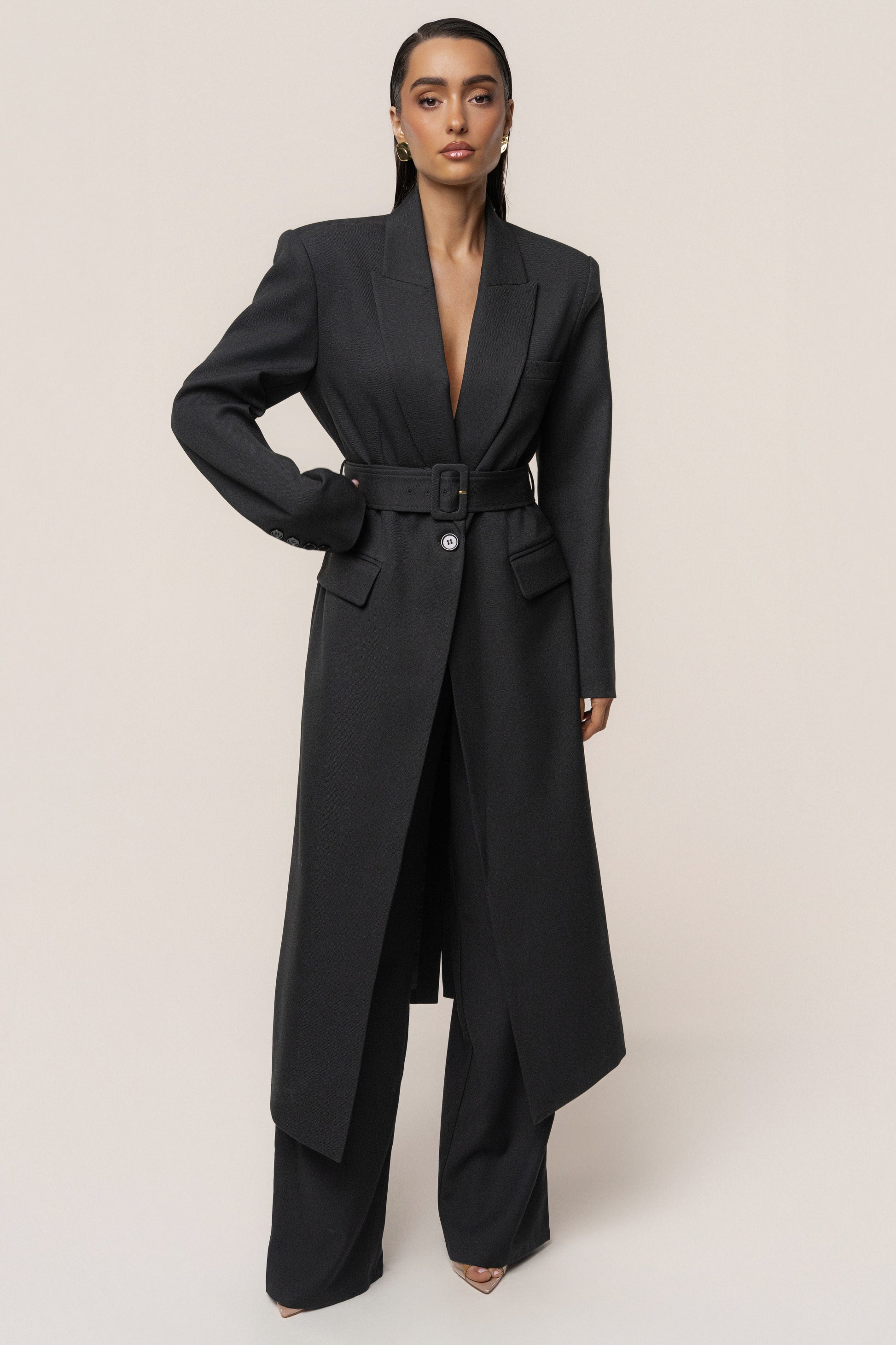 Black Longline Tailored Coat JLUXLABEL