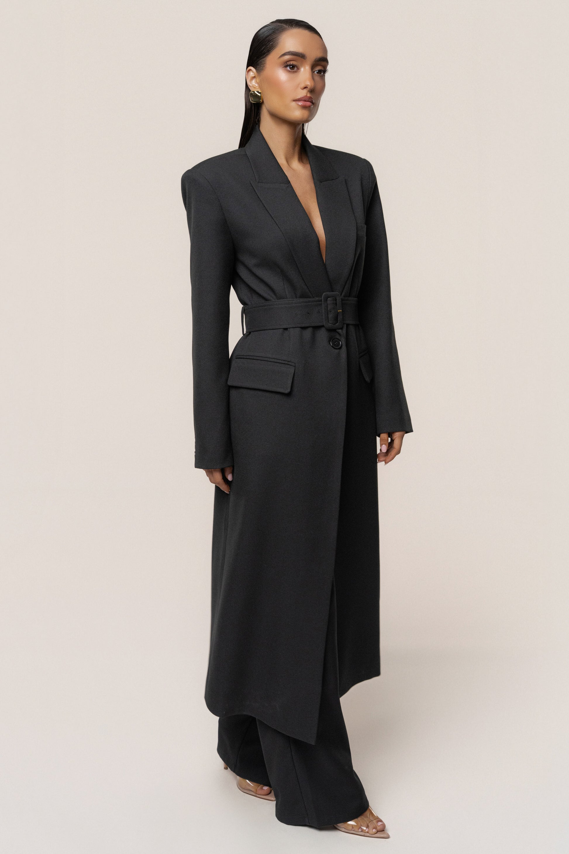 Black Longline Tailored Coat JLUXLABEL