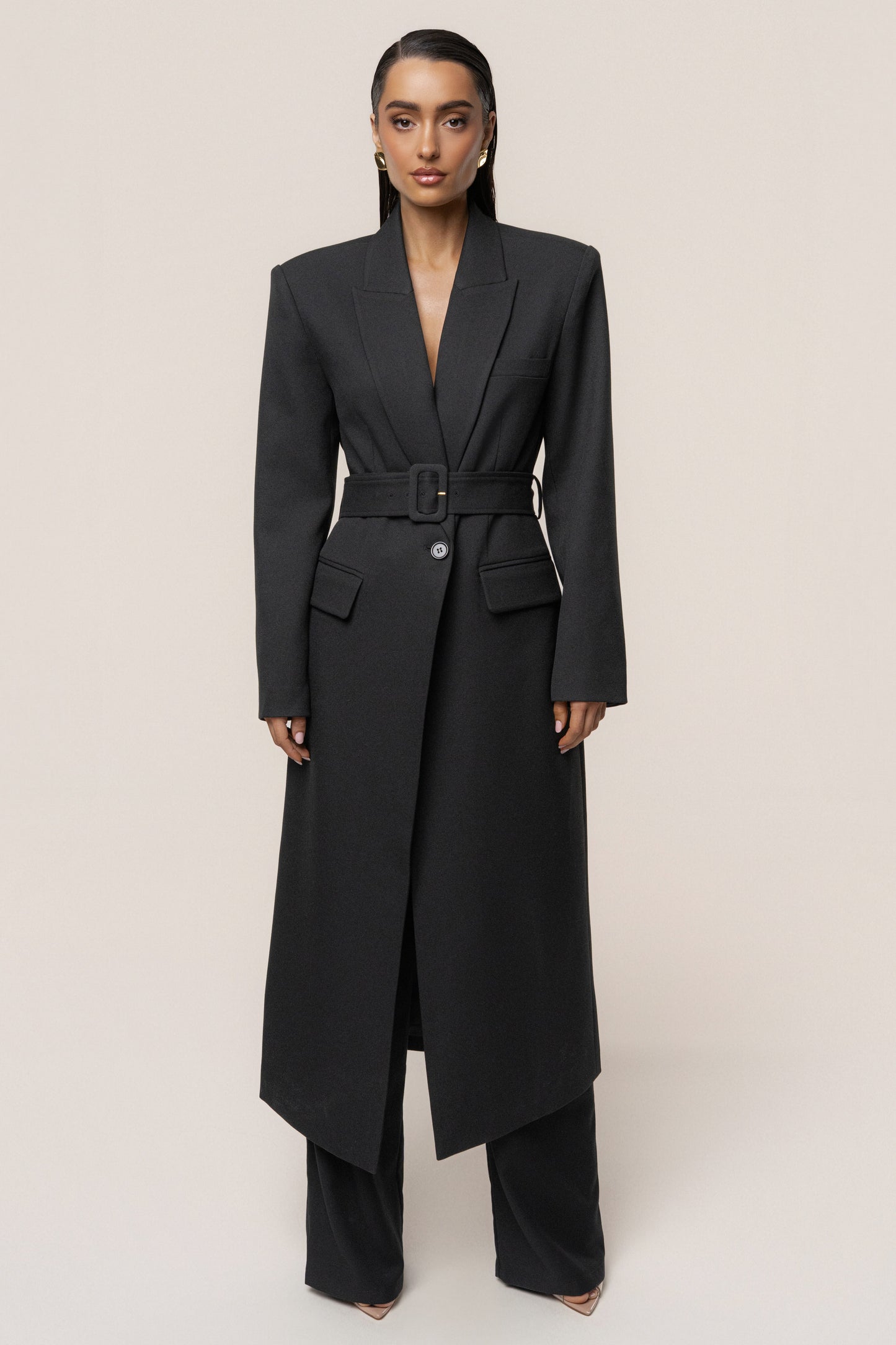 Black Longline Tailored Coat JLUXLABEL
