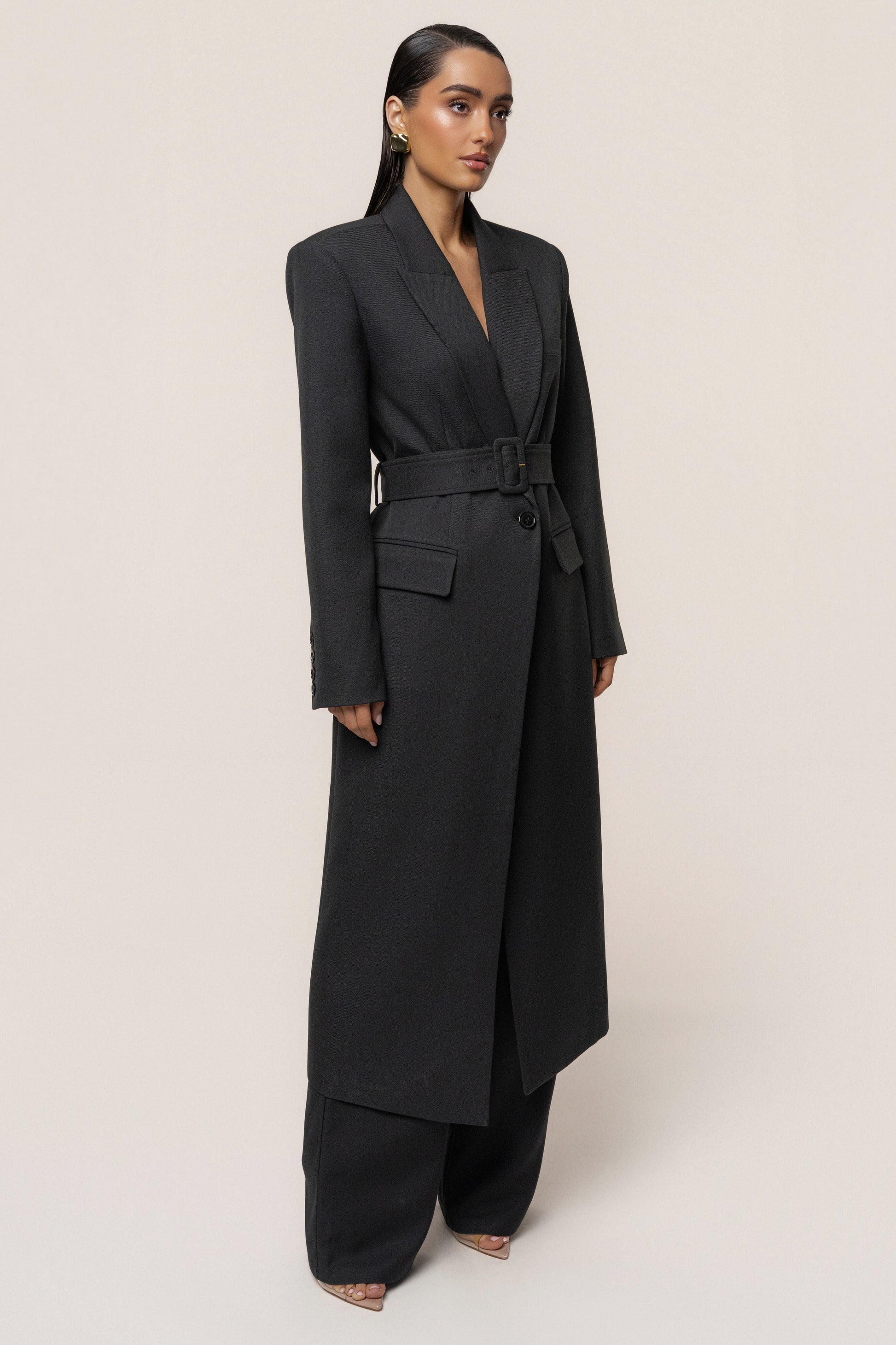 Black Longline Tailored Coat JLUXLABEL