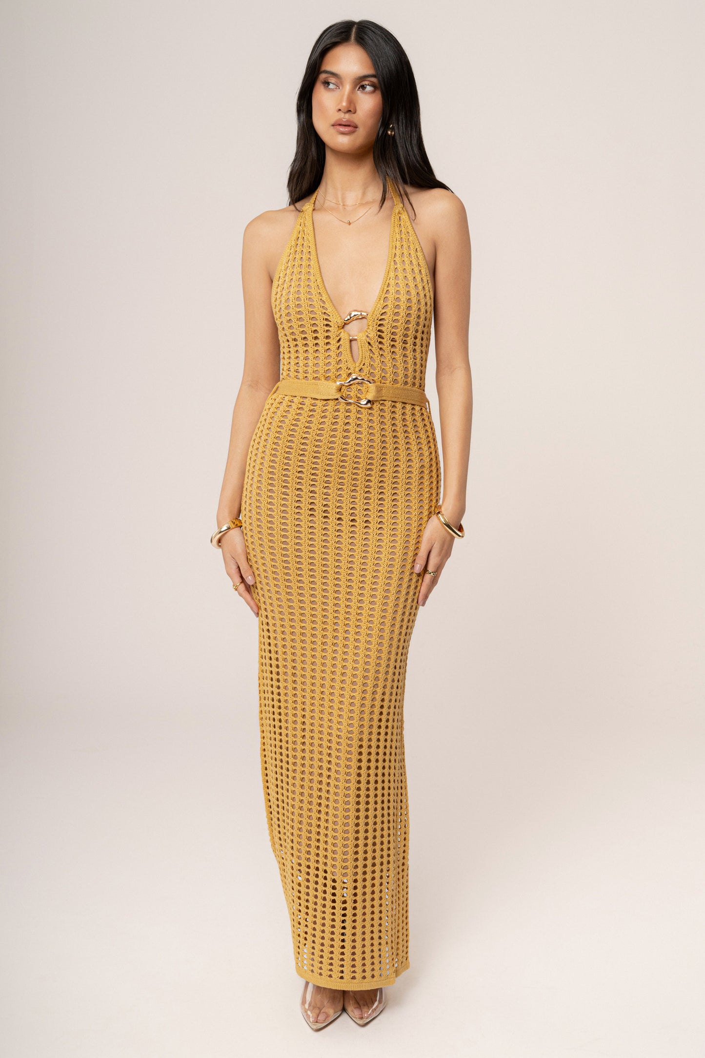 Yellow Oceanic Dream Crochet Maxi Dress JLUXLABEL